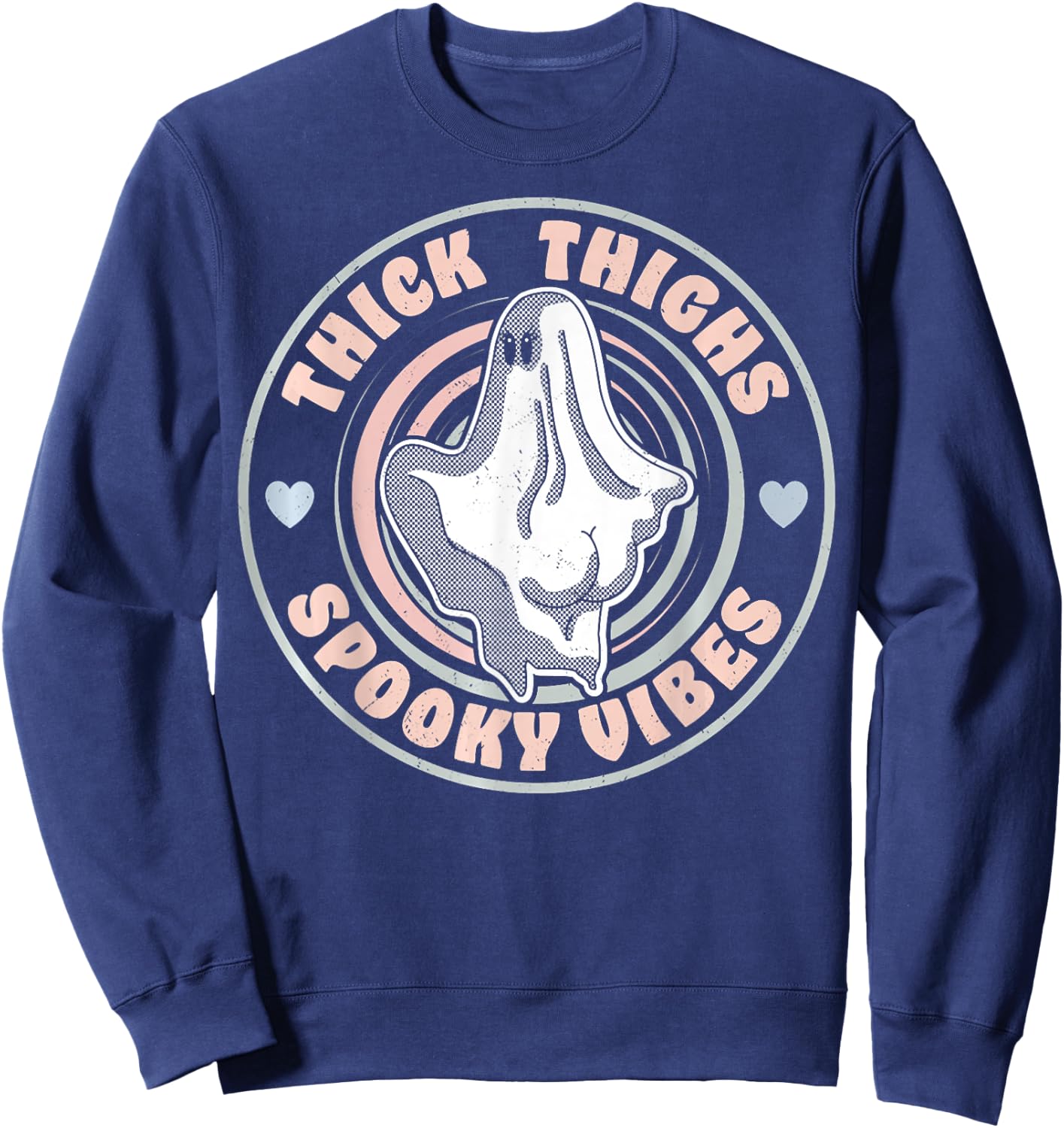 Thick Thighs Spooky Vibes Funny Halloween Ghost Pastel Goth Sweatshirt - Sweatshirt | Navy