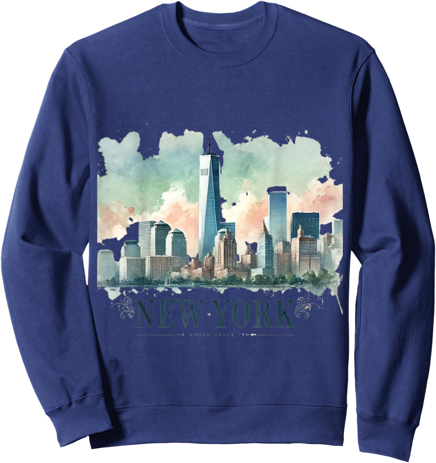 Freedom Tower New York City Watercolor Twin Towers Memorial Sweatshirt - Sweatshirt | Navy