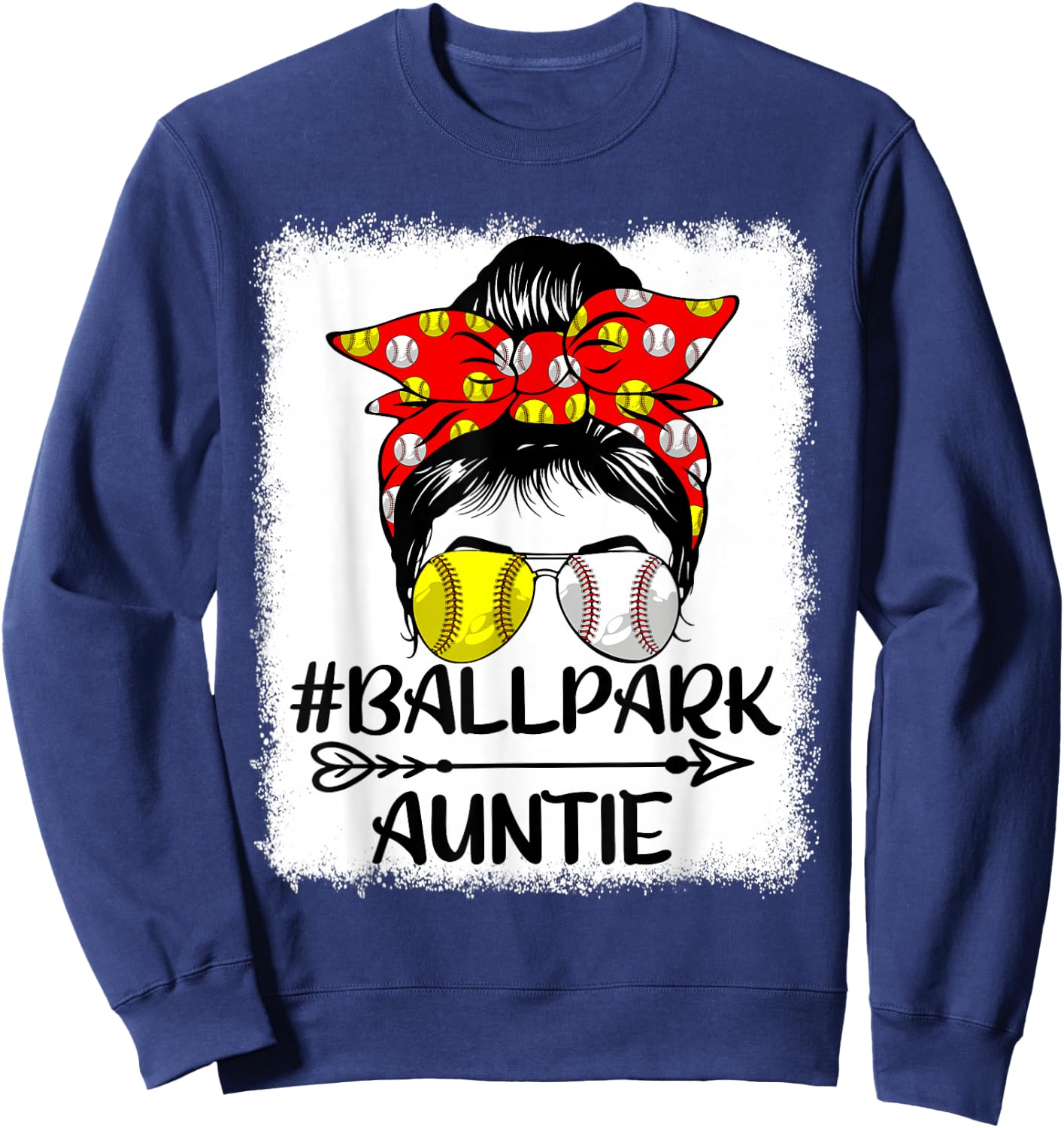 Messy Bun Hair BallPark Auntie Softball Baseball Mothers Day Sweatshirt - Sweatshirt | Navy