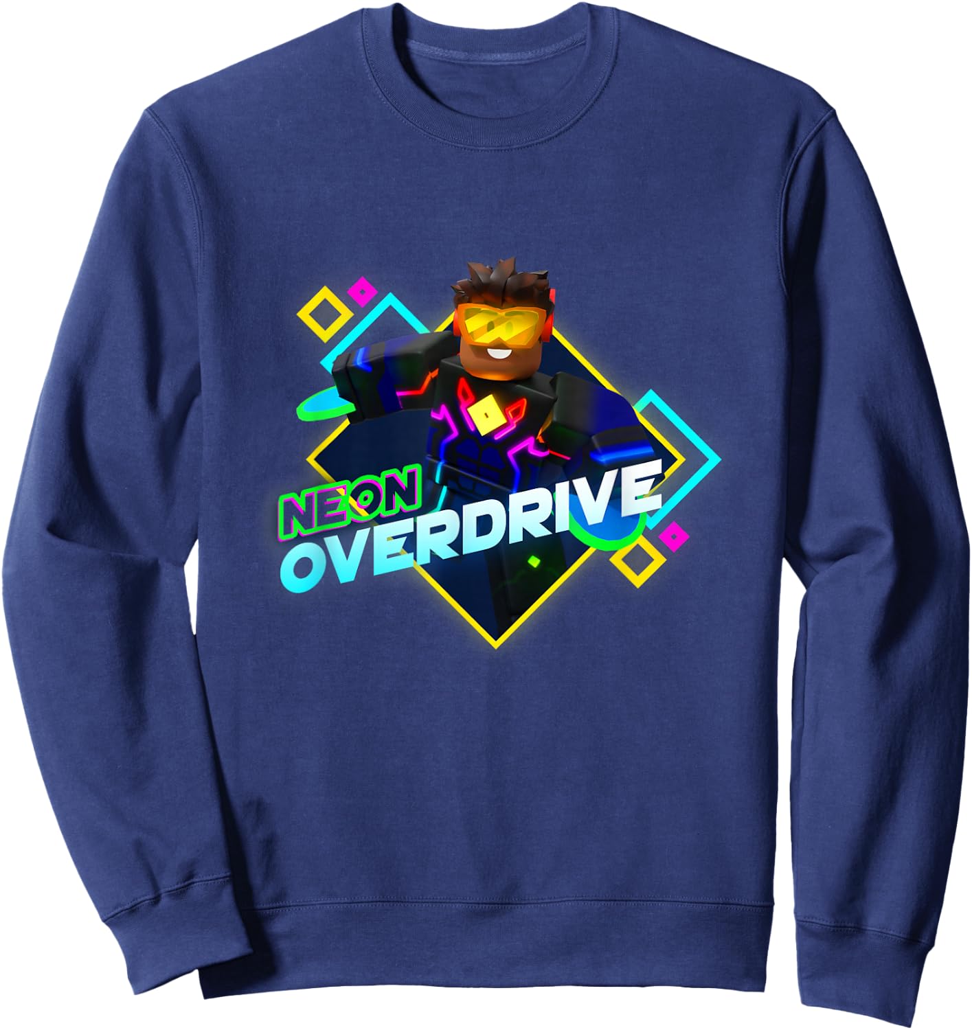 Roblox Black Neon Overdrive Classic Fit - Adult Short Sleeve Cotton and Polyester Sweatshirt - Sweatshirt | Navy