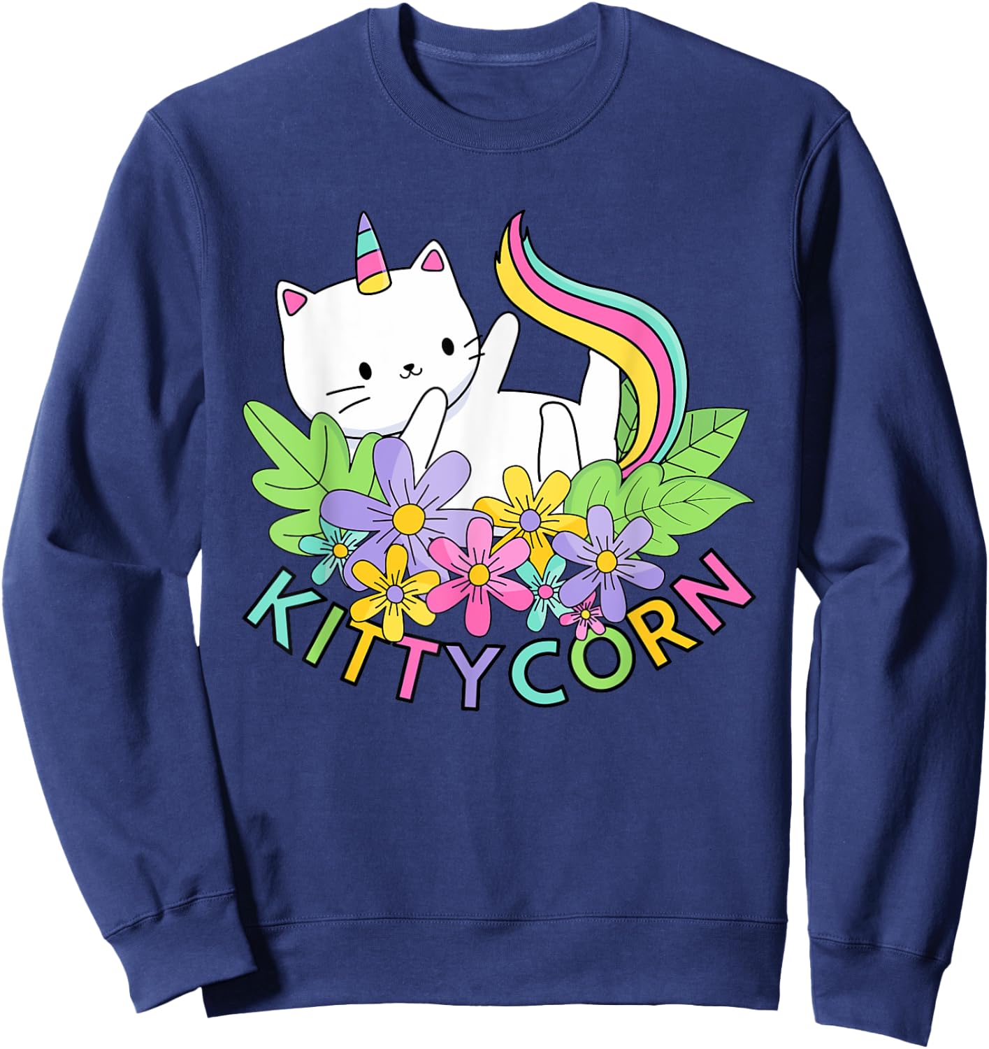 Rainbow Unicorn Cat Kittycorn Sweatshirt - Sweatshirt | Navy