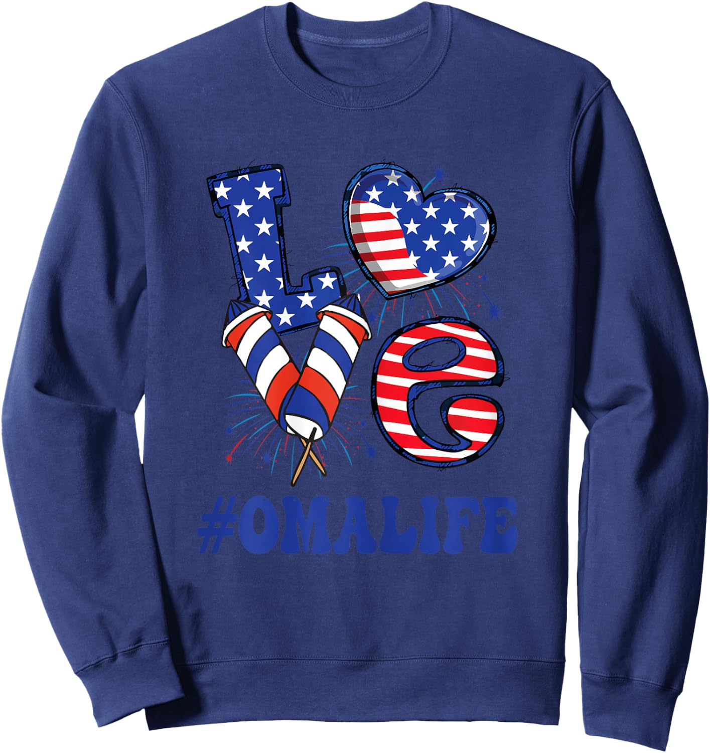 OMA Life Love USA Flag Grandma 4th of July Family Matching Sweatshirt - Sweatshirt | Navy
