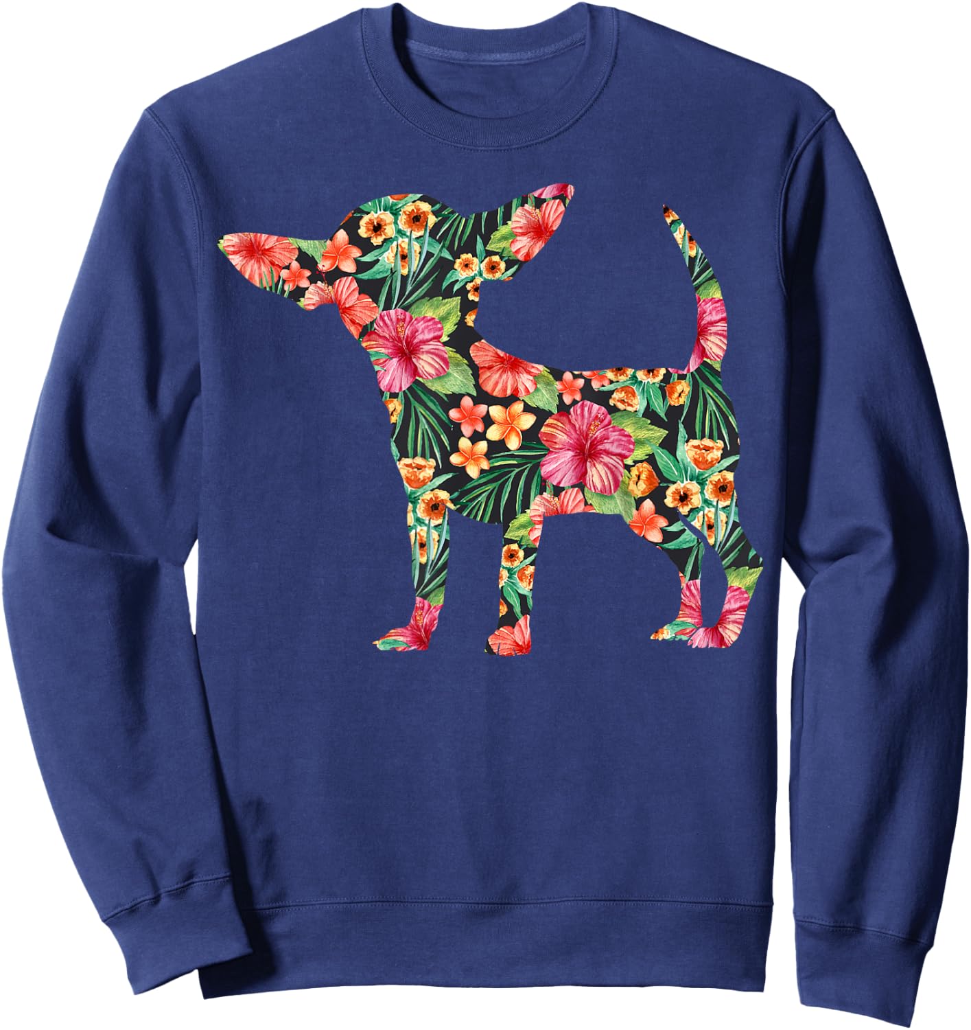 Chihuahua Flower Funny Dog Silhouette Floral Gifts Women Men Sweatshirt - Sweatshirt | Navy