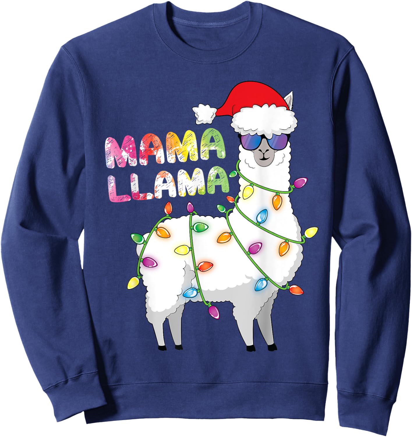 Mama Llama Women Funny Matching Christmas Llama Sweatshirt - Sweatshirt | Navy