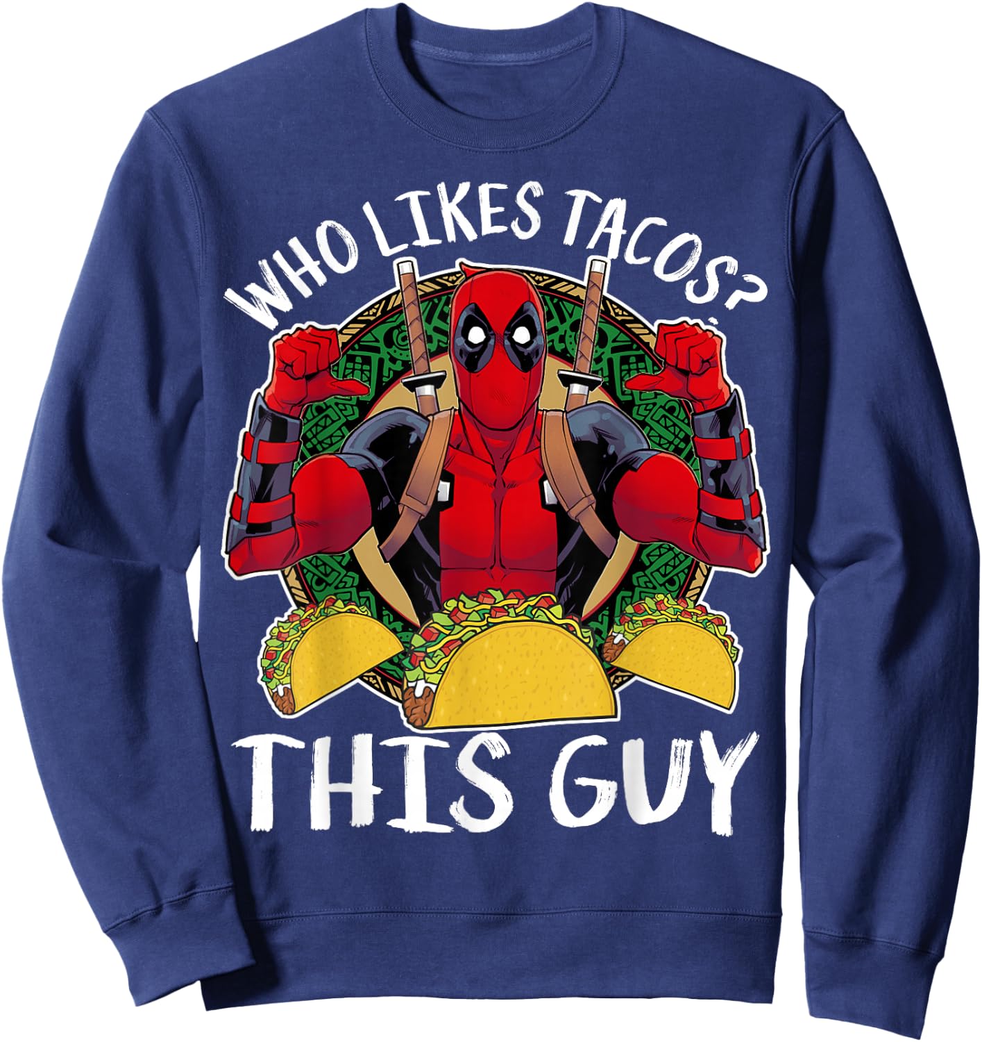 Marvel Deadpool Who Likes Tacos? This Guy Thumbs Sweatshirt - Sweatshirt | Navy