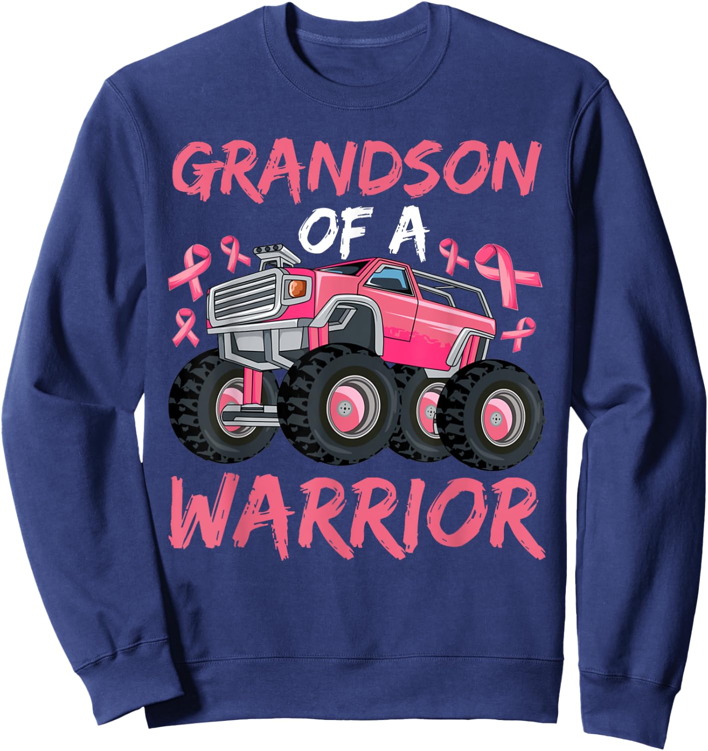 Truck Grandson Of A Warrior Breast Cancer Pink Ribbon Sweatshirt - Sweatshirt | Navy