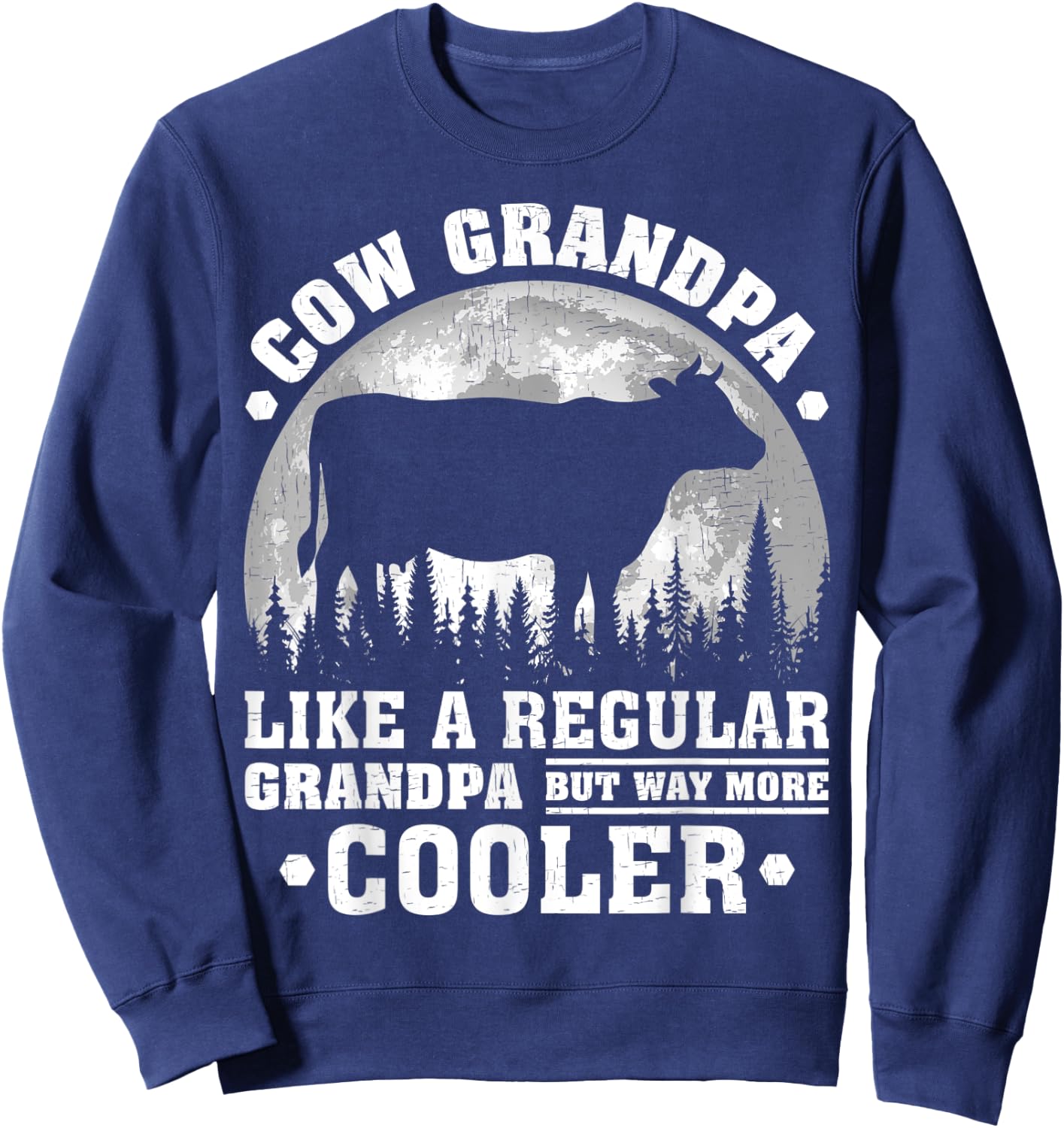 Cow Grandpa Funny Moon Vintage Cow Father's Day Sweatshirt - Sweatshirt | Navy