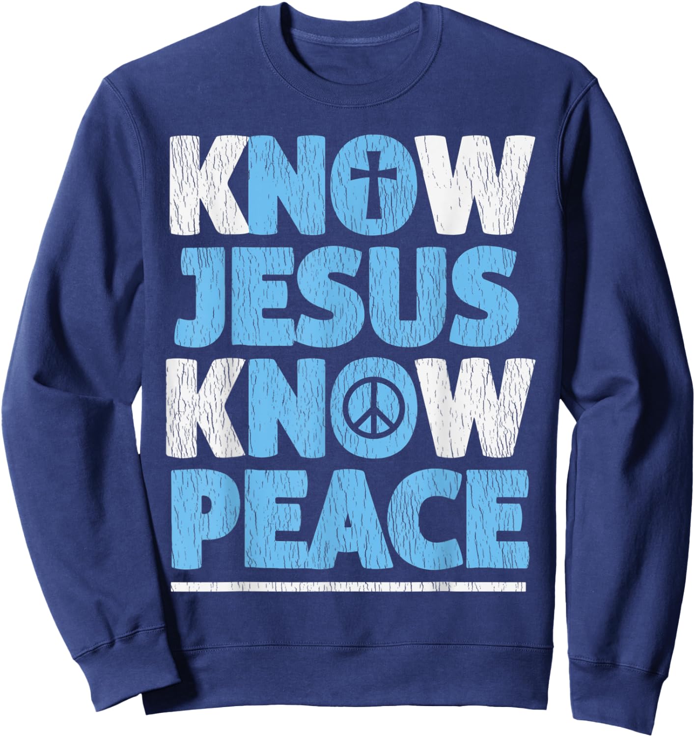Vintage Know Jesus Know Peace Bible Verse Christian Pajama Sweatshirt - Sweatshirt | Navy