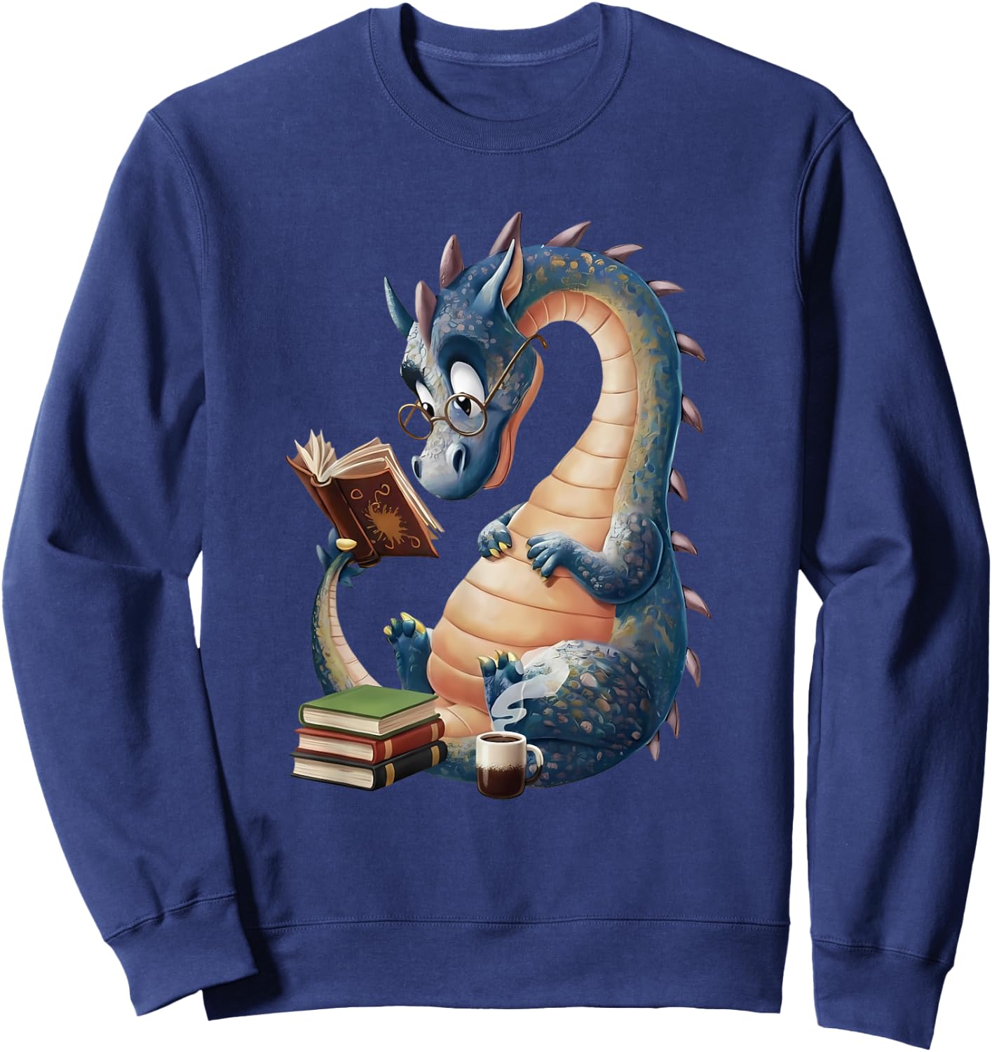Cute Book Dragon Reading Lover Fantasy Design Sweatshirt - Sweatshirt | Navy