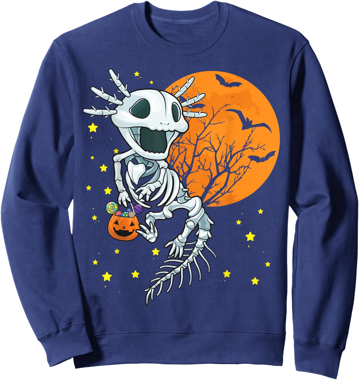 Axolotl Shirt - Axolotl Halloween Costume Skeleton Pumpkin Sweatshirt - Sweatshirt | Navy
