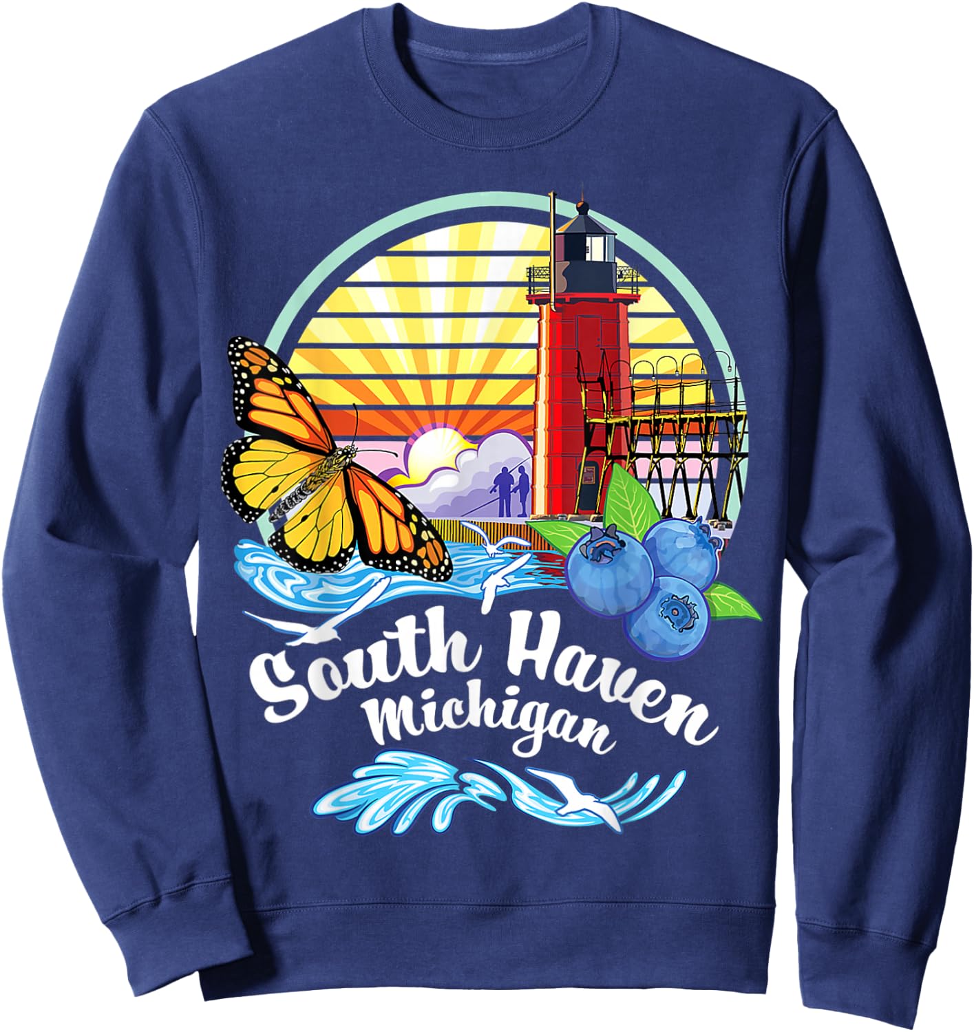 Monarch Butterfly Beach - South Haven Michigan Lighthouse Sweatshirt - Sweatshirt | Navy