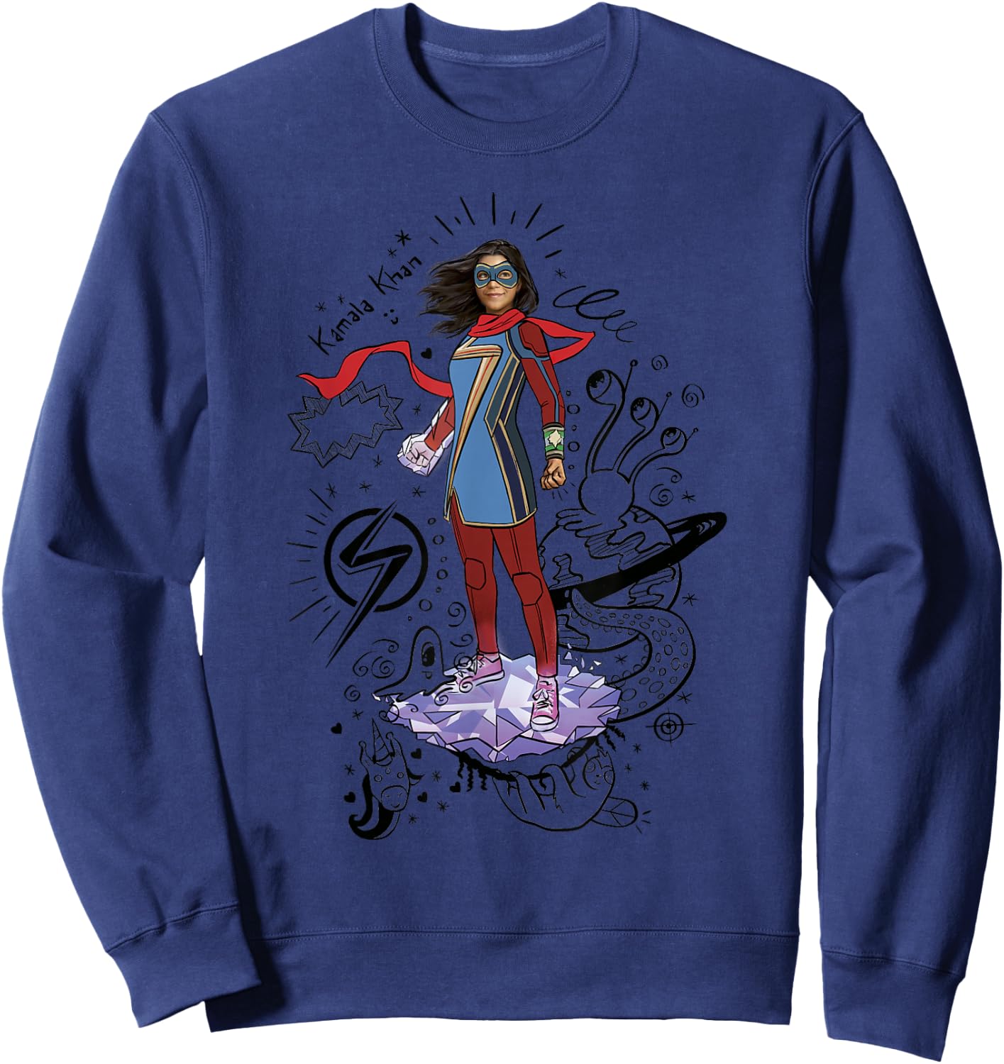 Marvel Ms. Marvel Hero Scribbles Poster Sweatshirt - Sweatshirt | Navy