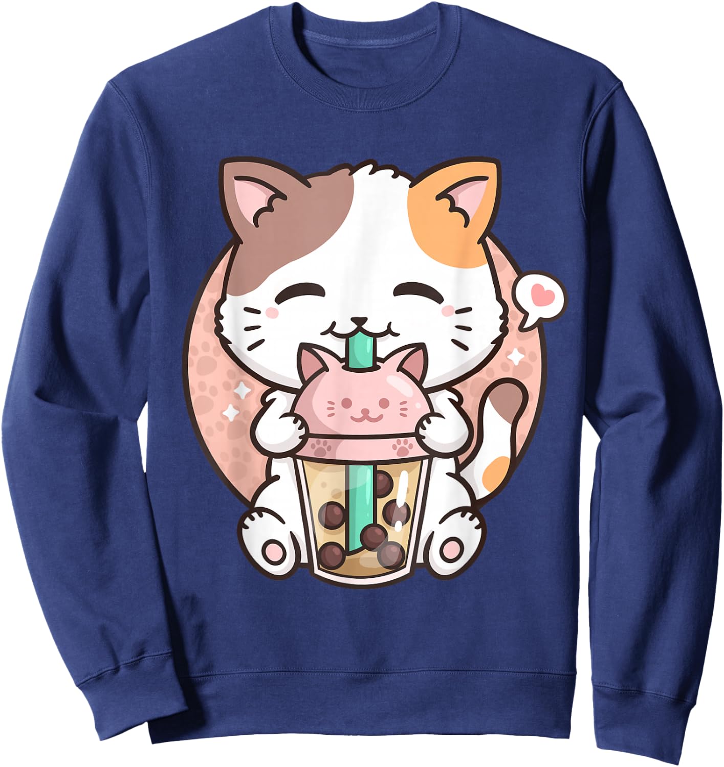 Boba Tea Cat Bubble Tea Cat Milk Tea Kawaii Anime Cat Sweatshirt - Sweatshirt | Navy