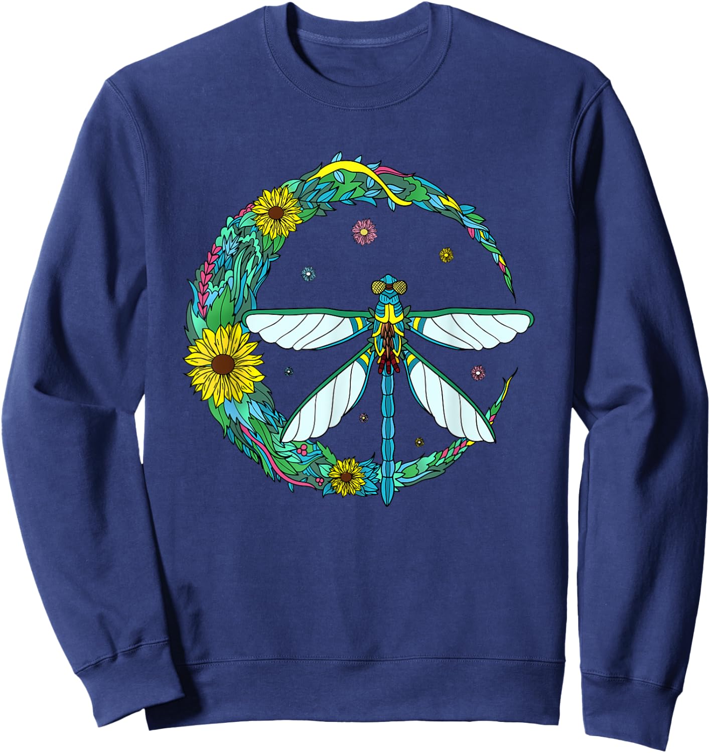 Dragonfly Boho Crescent Moon Peace Sign Hippie Dragonflies Sweatshirt - Sweatshirt | Navy