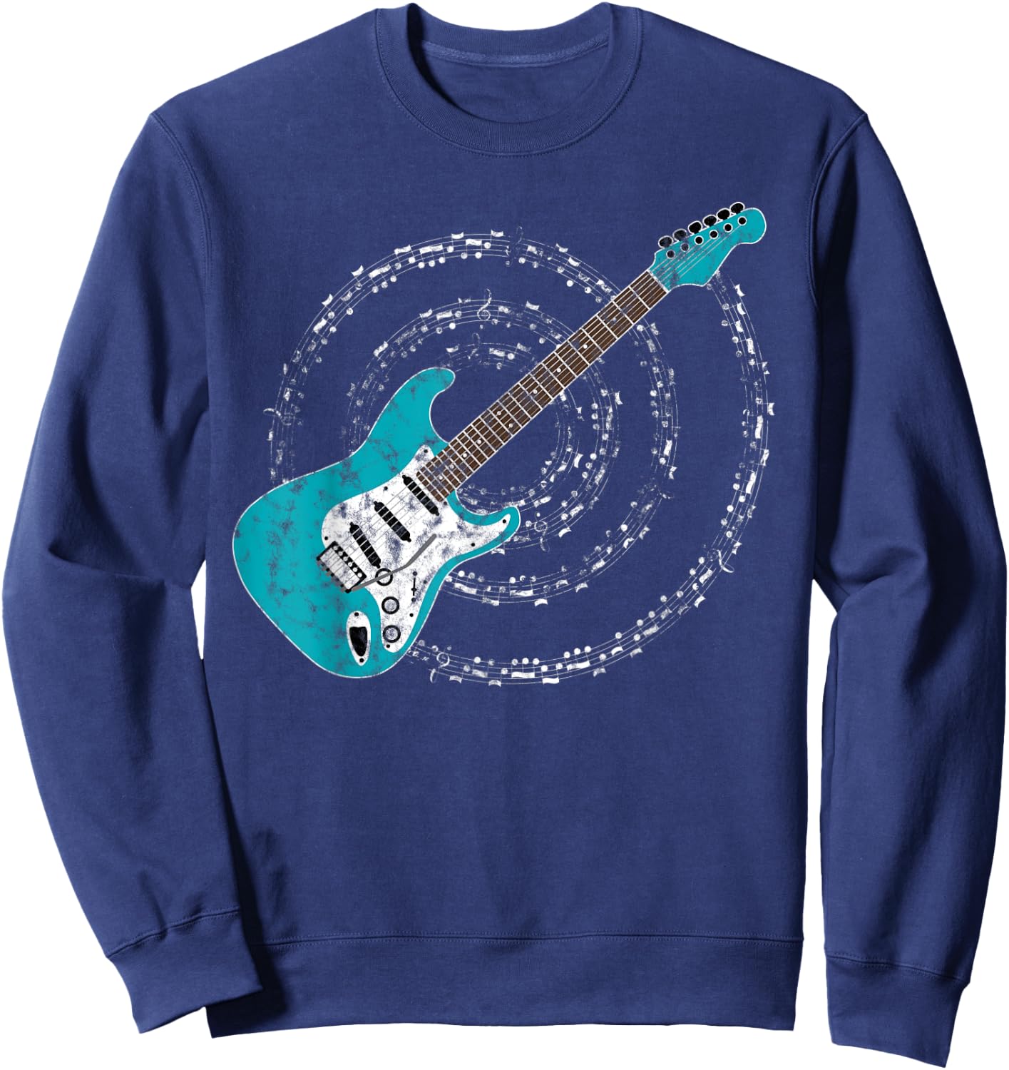 Surf Green Aqua Blue Electric Guitar Spiraling Musical Notes Sweatshirt - Sweatshirt | Navy