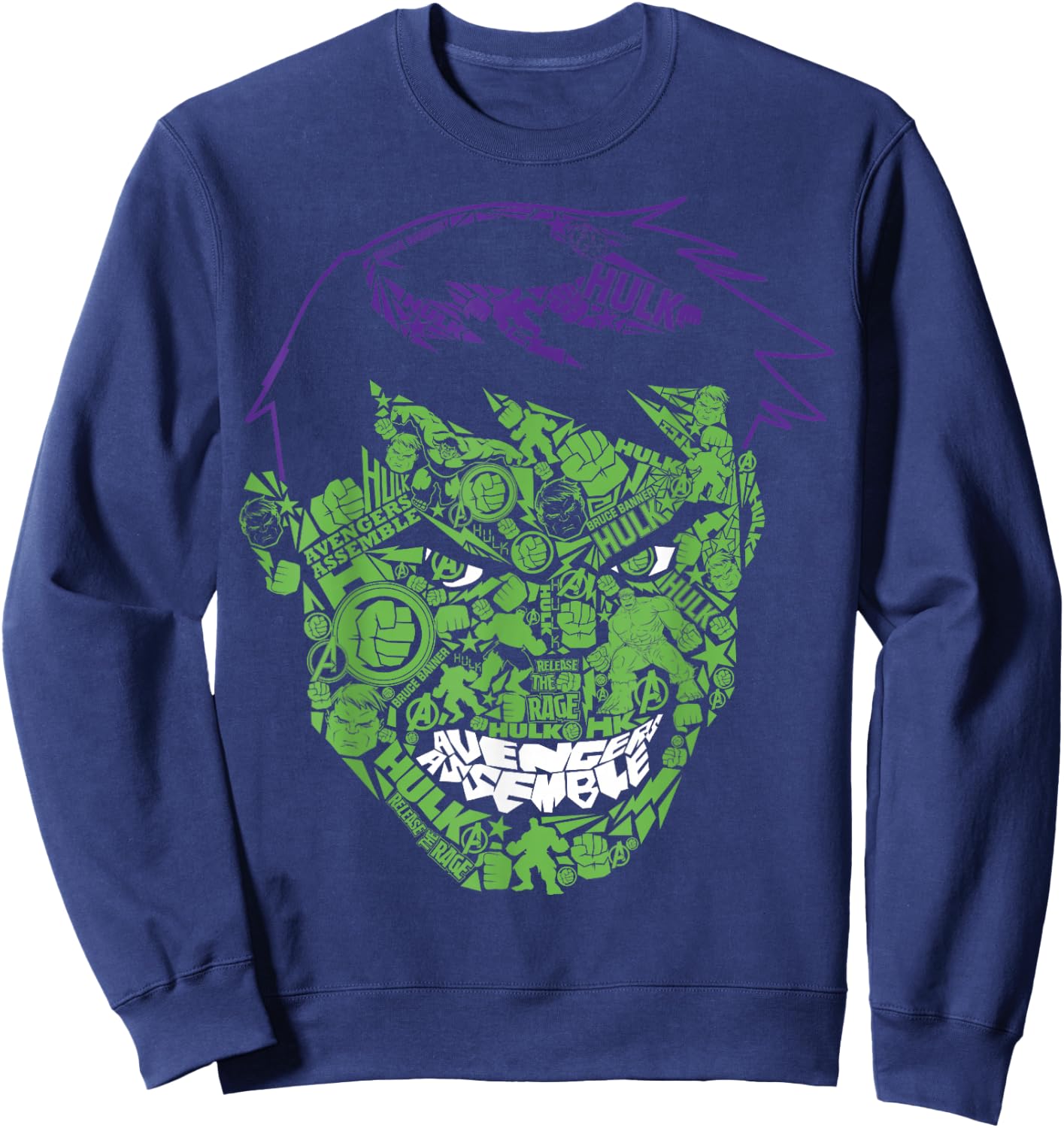 Marvel Hulk Angry Face Build Up Fill Graphic Sweatshirt - Sweatshirt | Navy