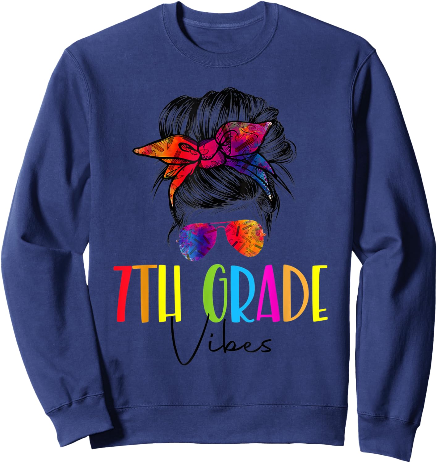 Back To School Seventh Grade Vibes First Day Teacher Tie Dye Sweatshirt - Sweatshirt | Navy