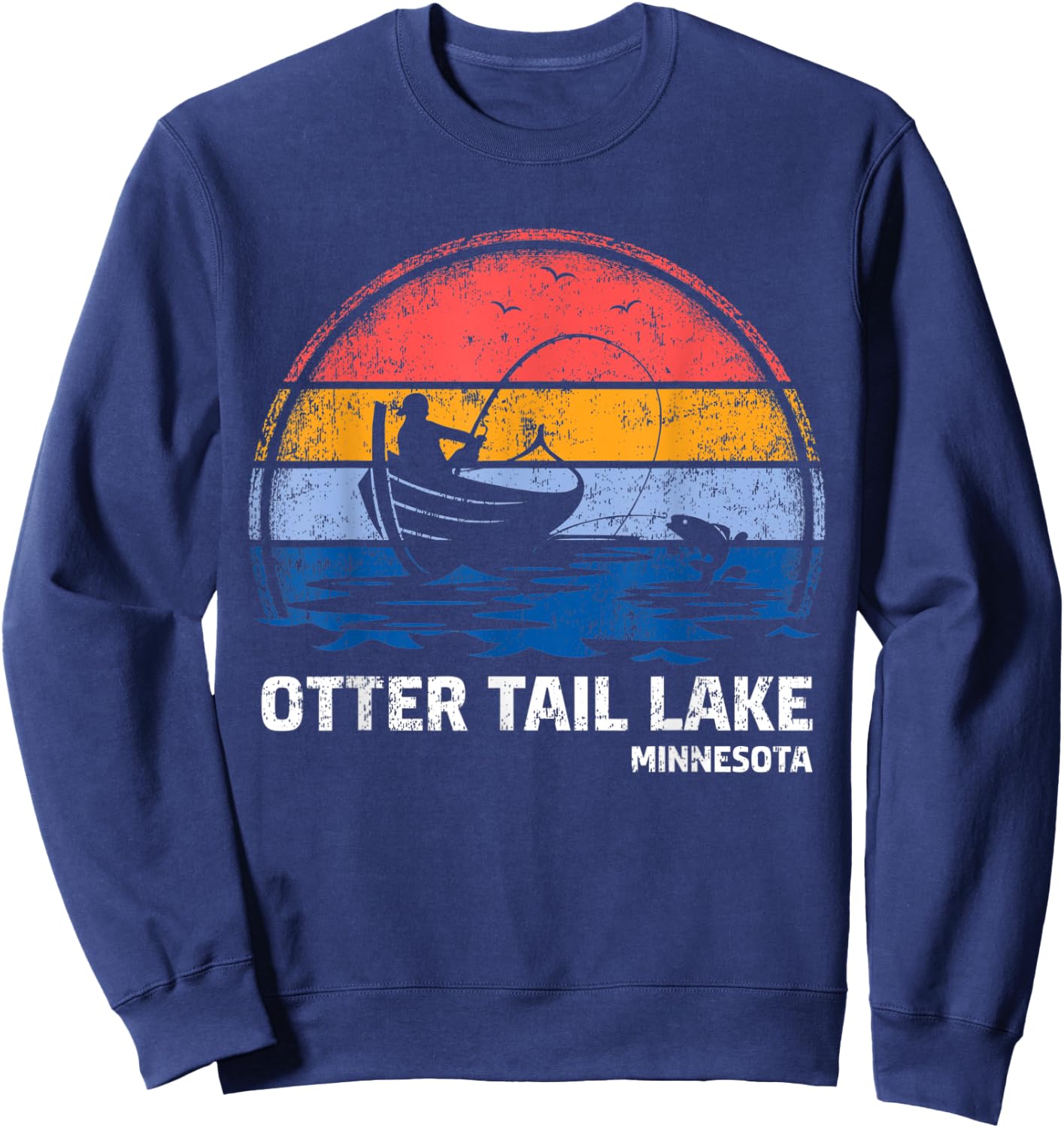 Vintage Retro Minnesota Otter Tail Lake Summer Fishing Sweatshirt - Sweatshirt | Navy