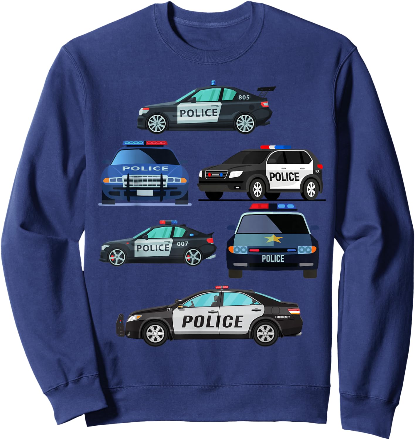 Police Vehicles for Kids Men Women Cop Cars Boys Toddler Sweatshirt - Sweatshirt | Navy