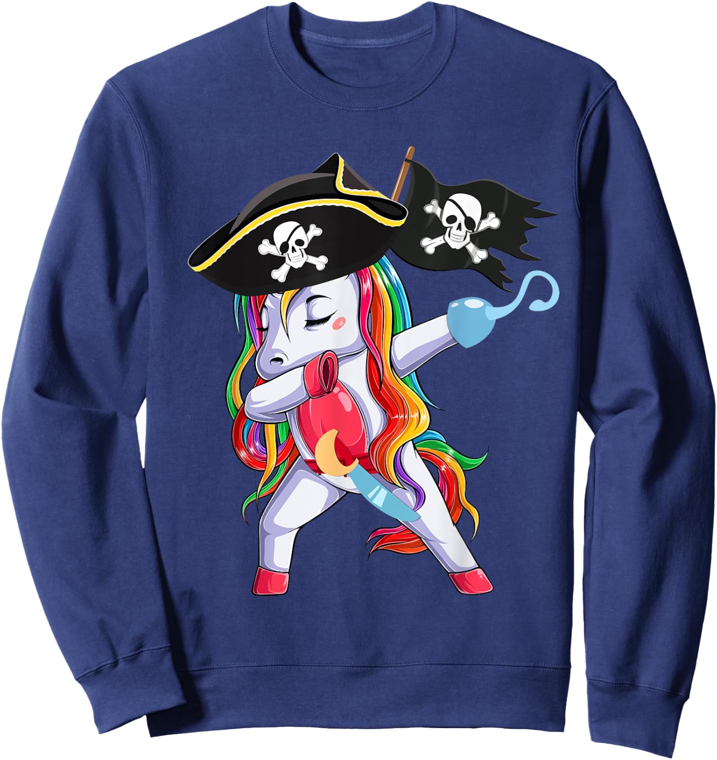 Halloween Dabbing Cute Pirate Unicorn Apparel Kids Girls Sweatshirt - Sweatshirt | Navy