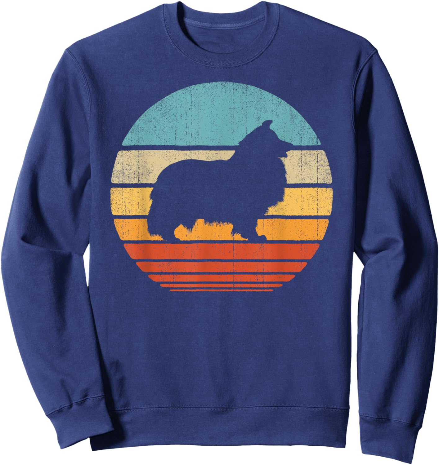 Sheltie Shetland Sheepdog Retro Vintage 60s 70s Sunset Dog Sweatshirt - Sweatshirt | Navy