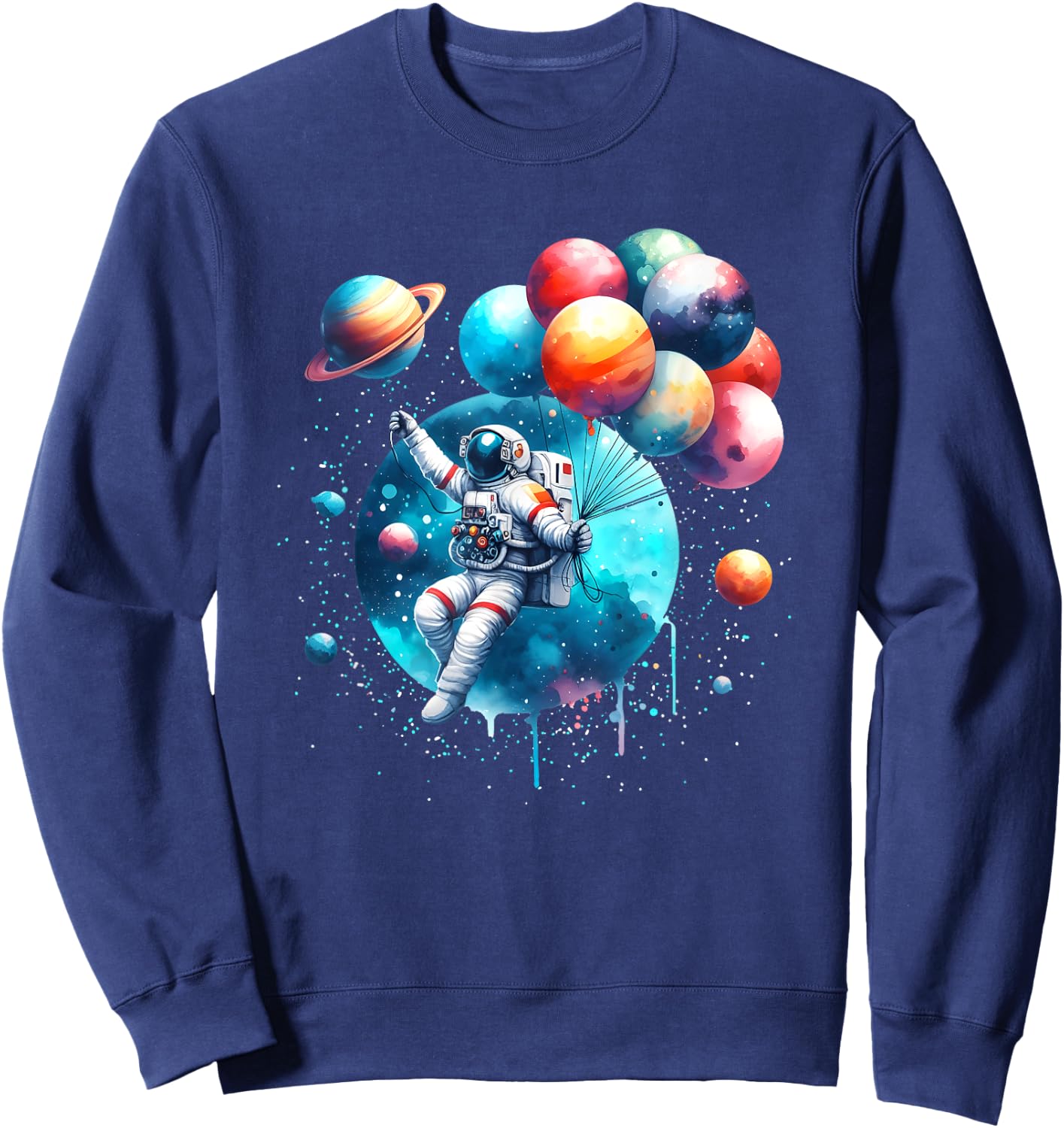 Astronaut Holding Planet Balloons Boys Girls Kids Sweatshirt - Sweatshirt | Navy