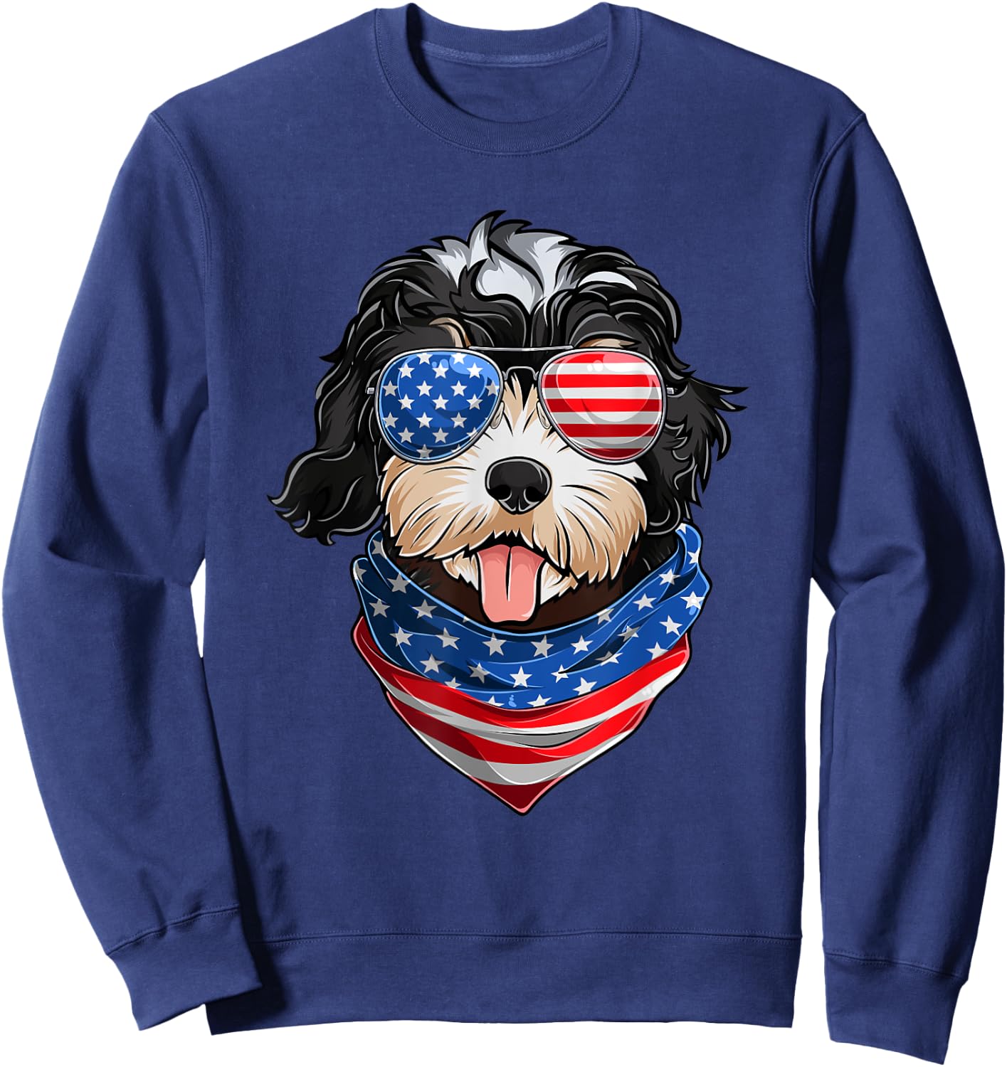 American Flag Golden Doodle Shirts, Fourth Of July Pet Lover Sweatshirt - Sweatshirt | Navy