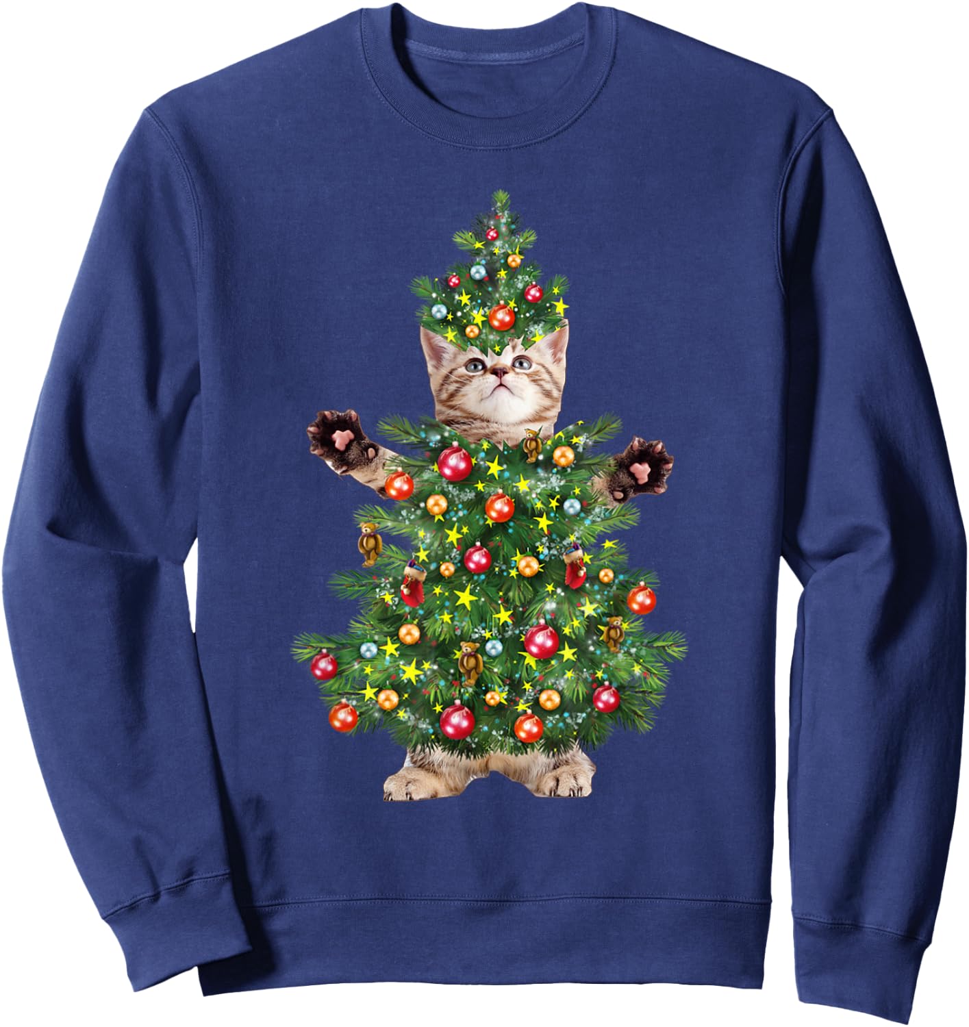 Funny Cat Christmas Tree Xmas Gifts Men Women Kids Sweatshirt - Sweatshirt | Navy