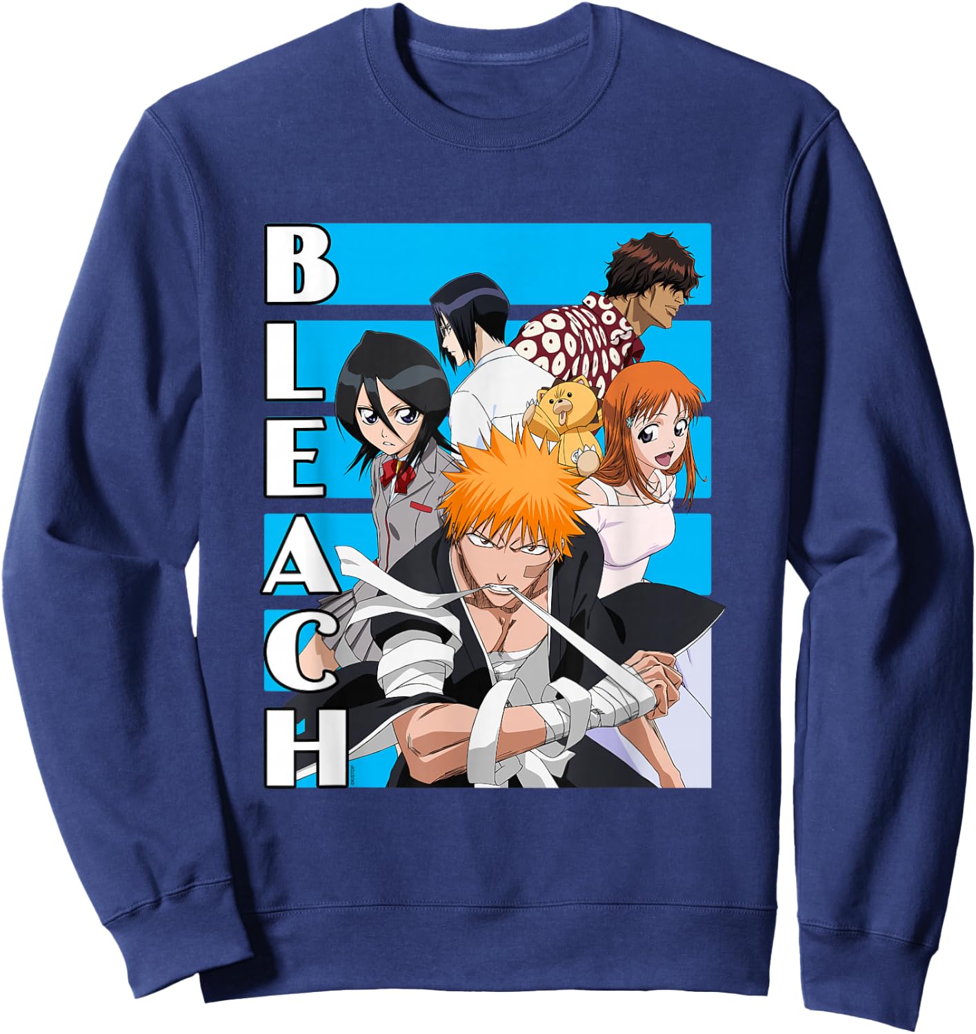 Bleach Characters with Blue Lines and Logo Anime Sweatshirt - Sweatshirt | Navy