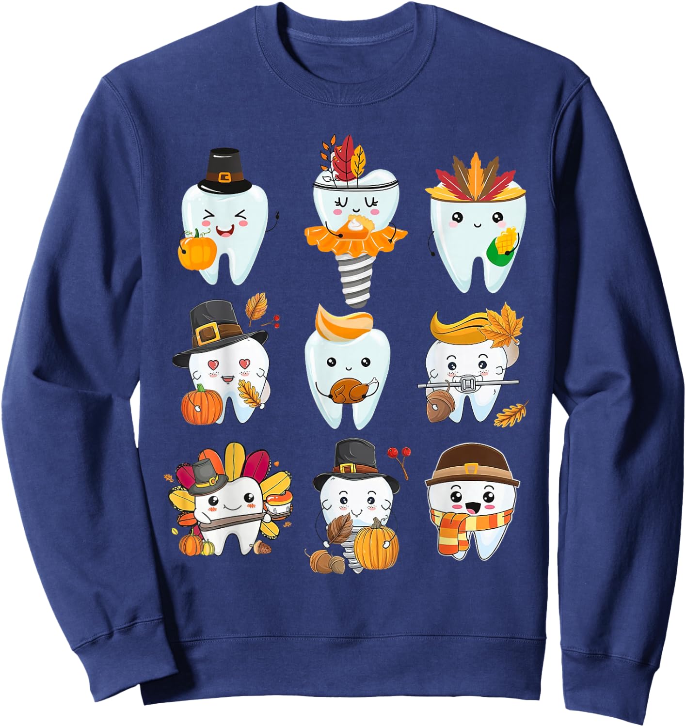 Cute Teeth Dental Squad Dental Assistant Thanksgiving Sweatshirt - Sweatshirt | Navy