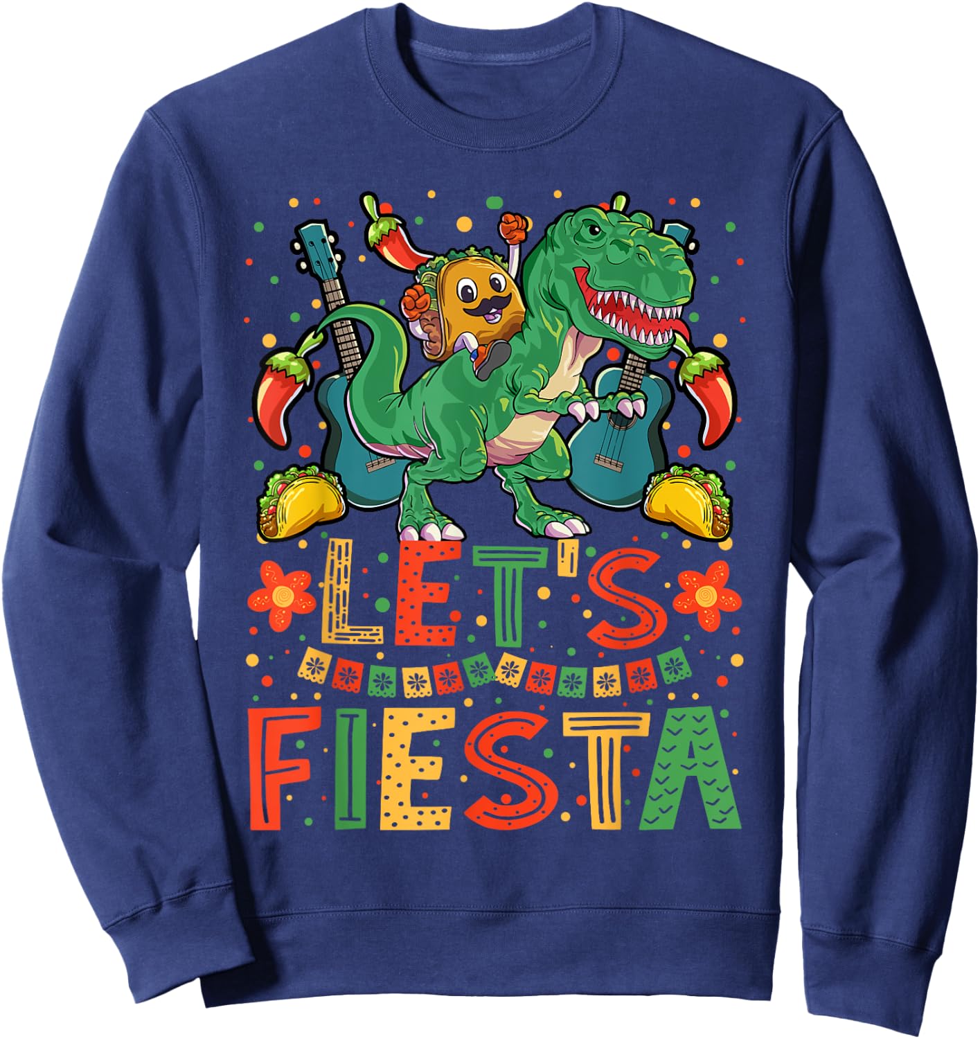 Taco Dinosaur Cinco de Mayo Taco Shirt Boys Kids Mexican Sweatshirt - Sweatshirt | Navy