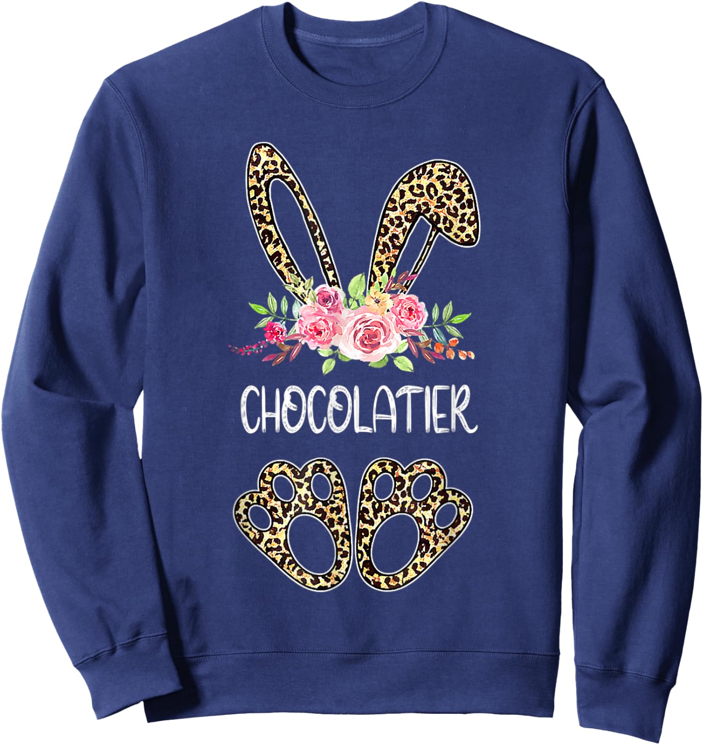Chocolatier Bunny Leopard Flowers Easter 2022 Sweatshirt - Sweatshirt | Navy