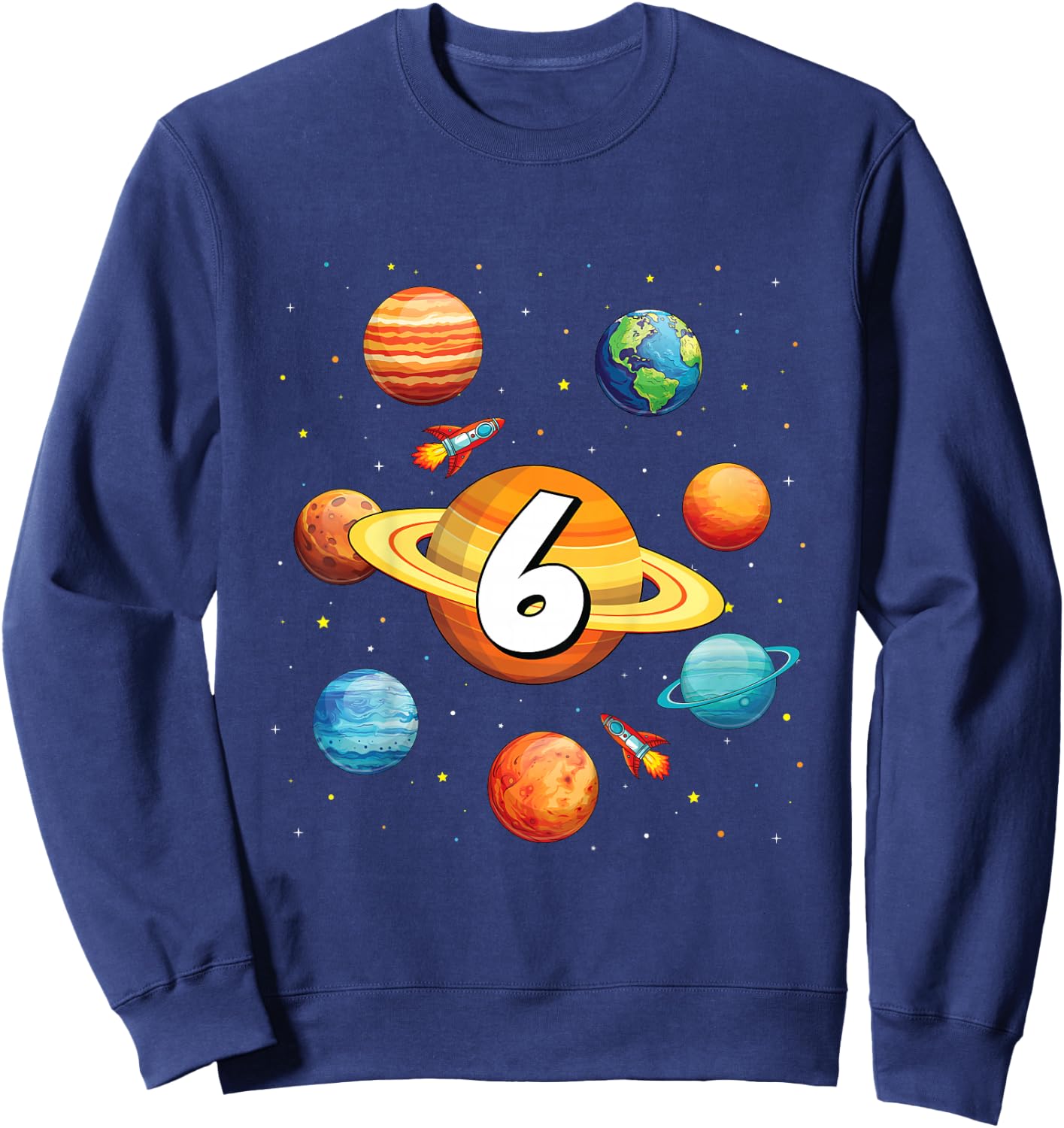 Kids 6 Year Old Shirt Boys Kids Space Solar Planets 6th Birthday Sweatshirt - Sweatshirt | Navy