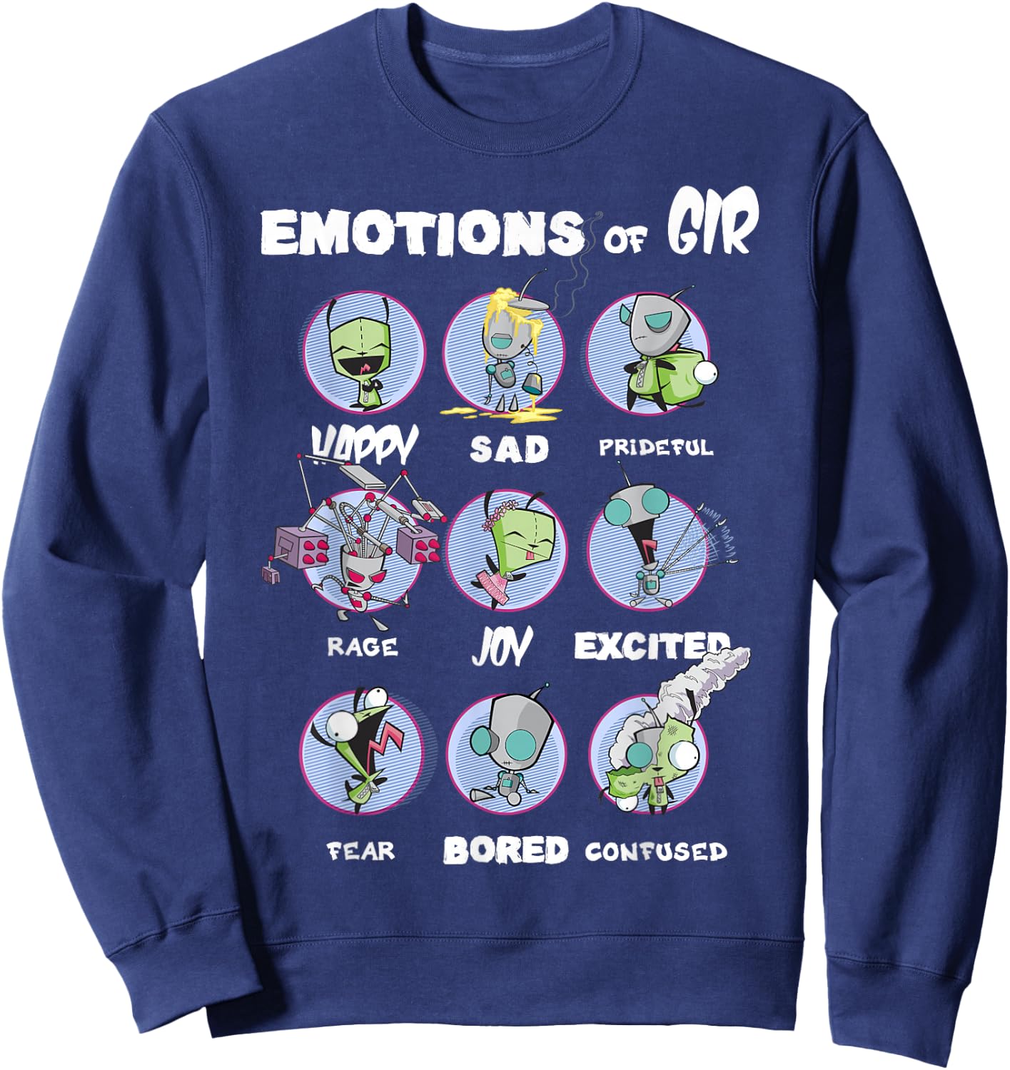 Invader Zim Emotions Of Gir Circle Portraits Sweatshirt - Sweatshirt | Navy