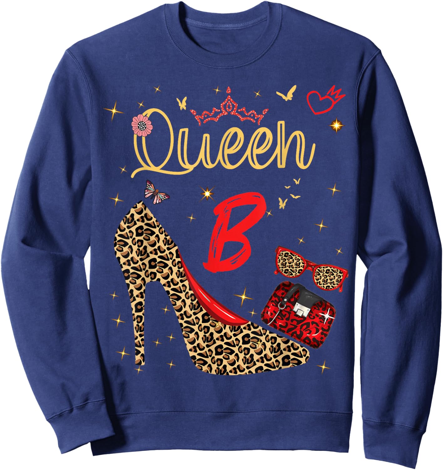 Queen Letter B Initial Name Leopard Heel Letter b Alphapet Sweatshirt - Sweatshirt | Navy