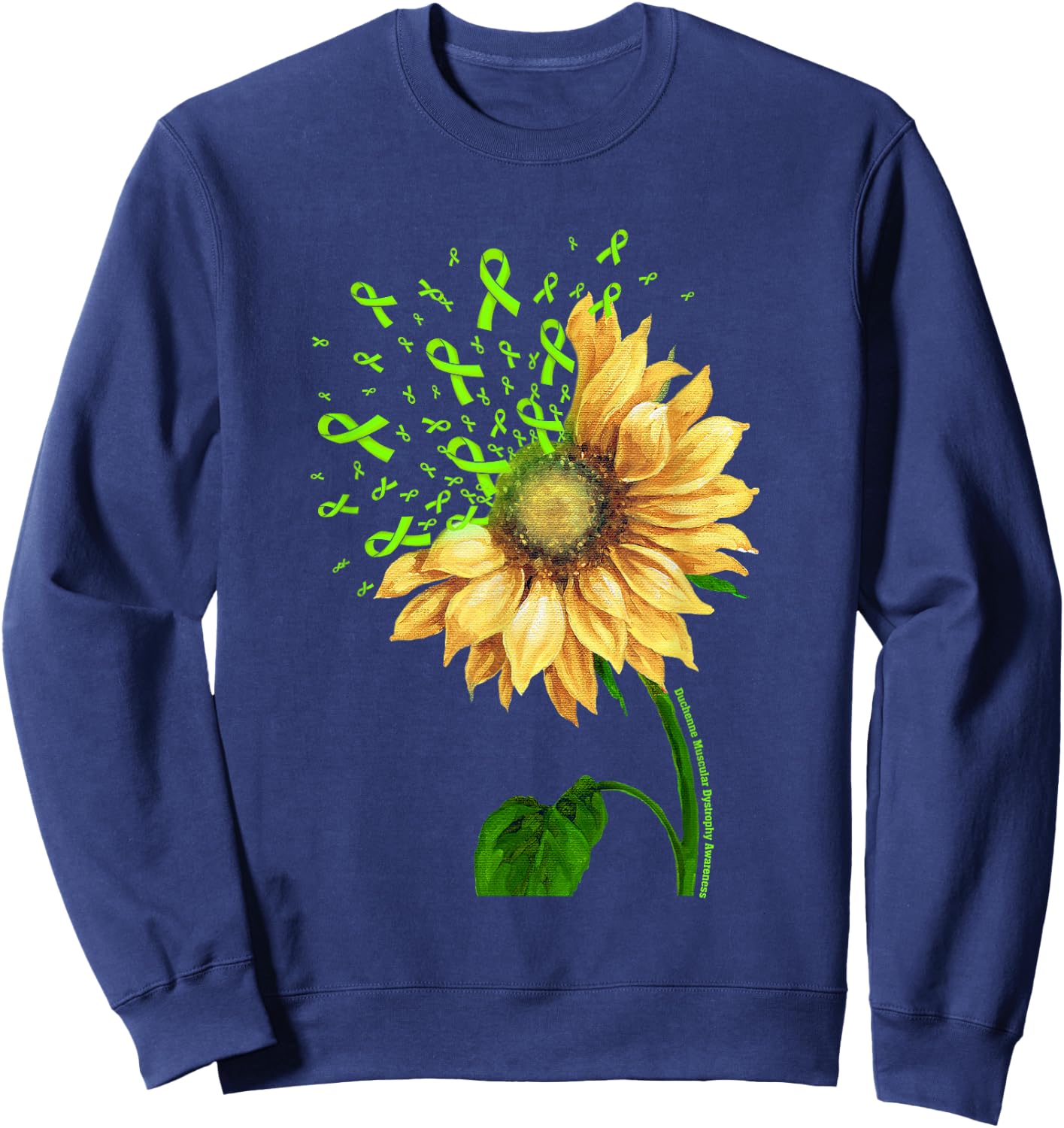DUCHENNE MUSCULAR DYSTROPHY AWARENESS Sunflower Lime Ribbon Sweatshirt - Sweatshirt | Navy
