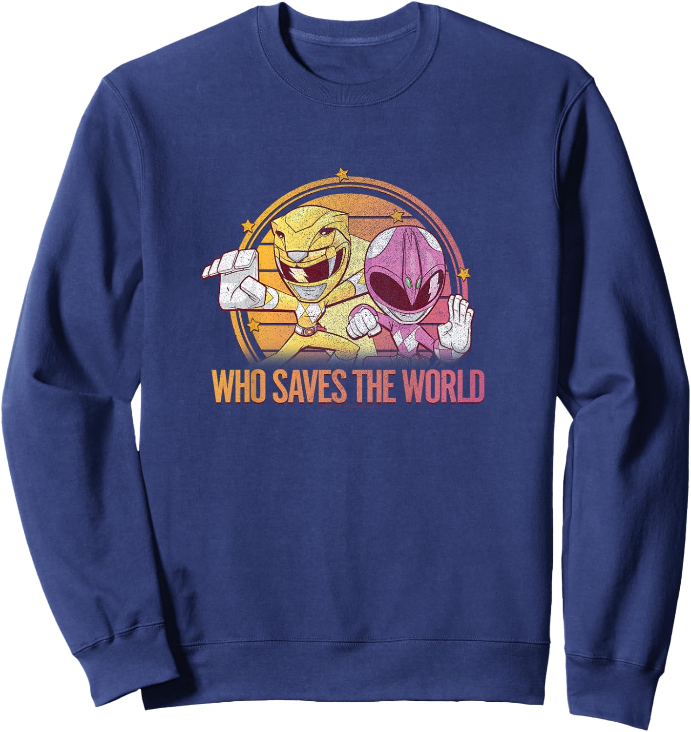 Power Rangers Pink Ranger & Yellow Ranger Saves The World Sweatshirt - Sweatshirt | Navy