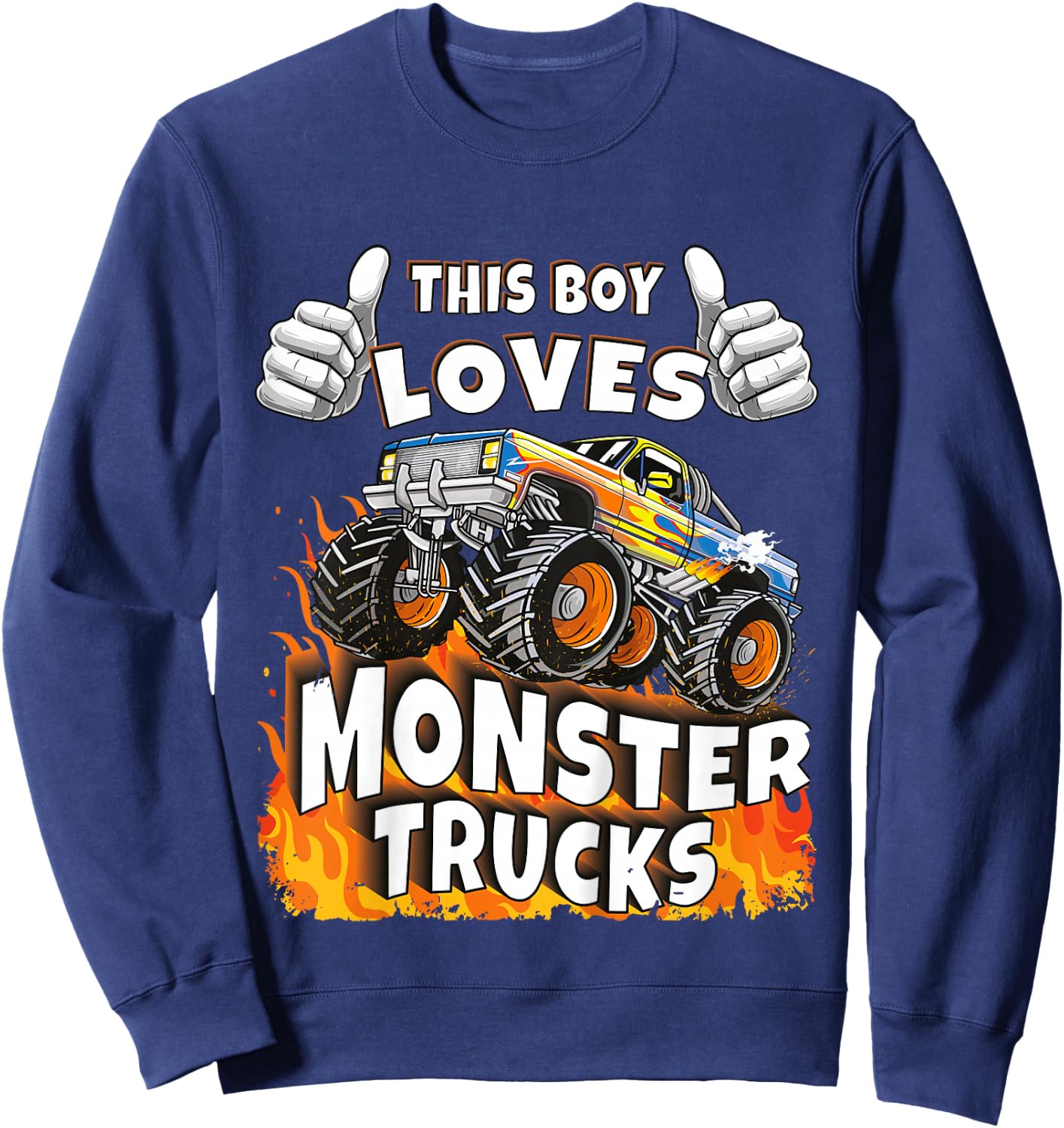 Kids This Boy Loves Monster Trucks Boys Kids Sweatshirt - Sweatshirt | Navy