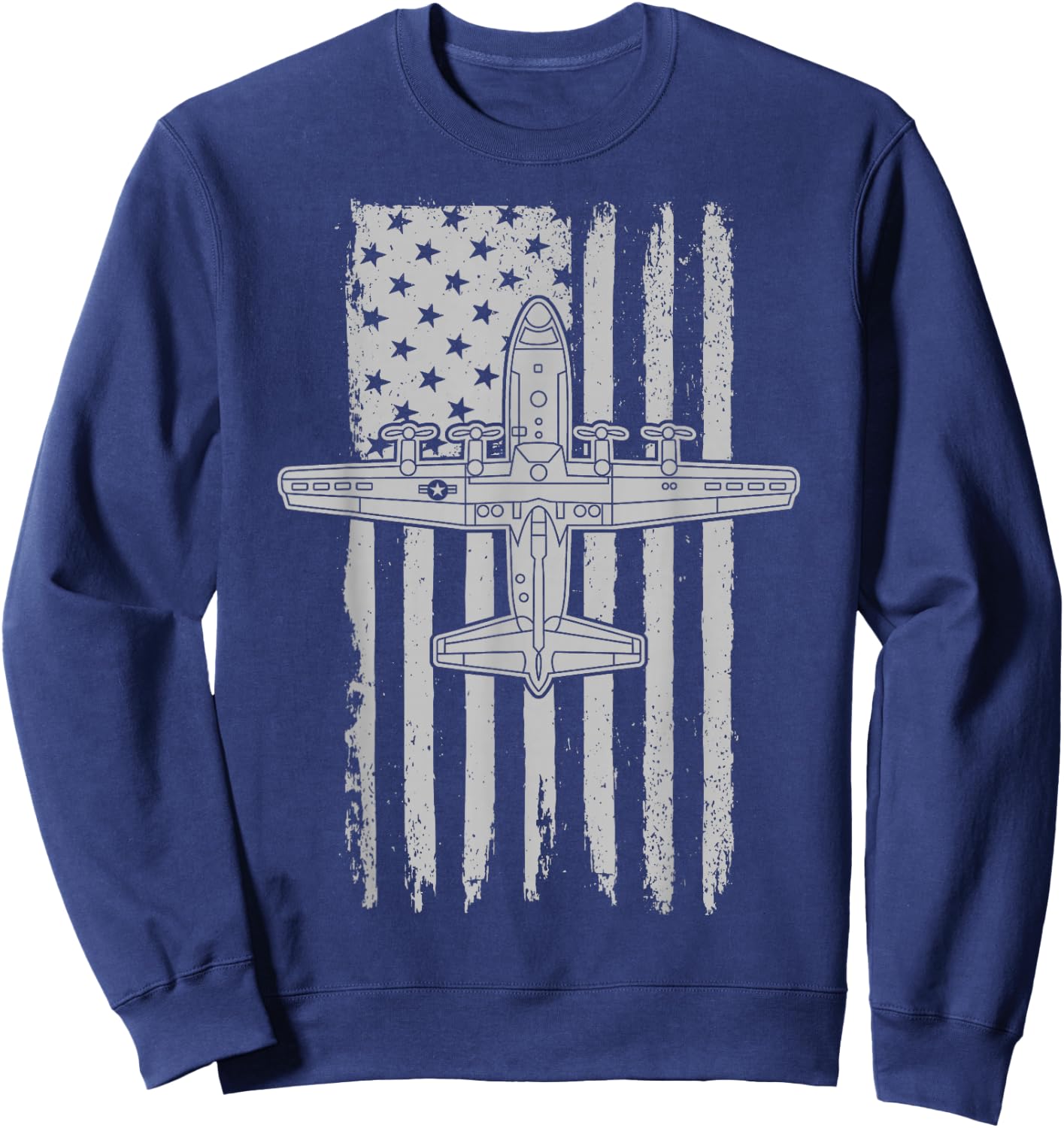 C130 Hercules American Flag Runway Military Airplane C130 Sweatshirt - Sweatshirt | Navy