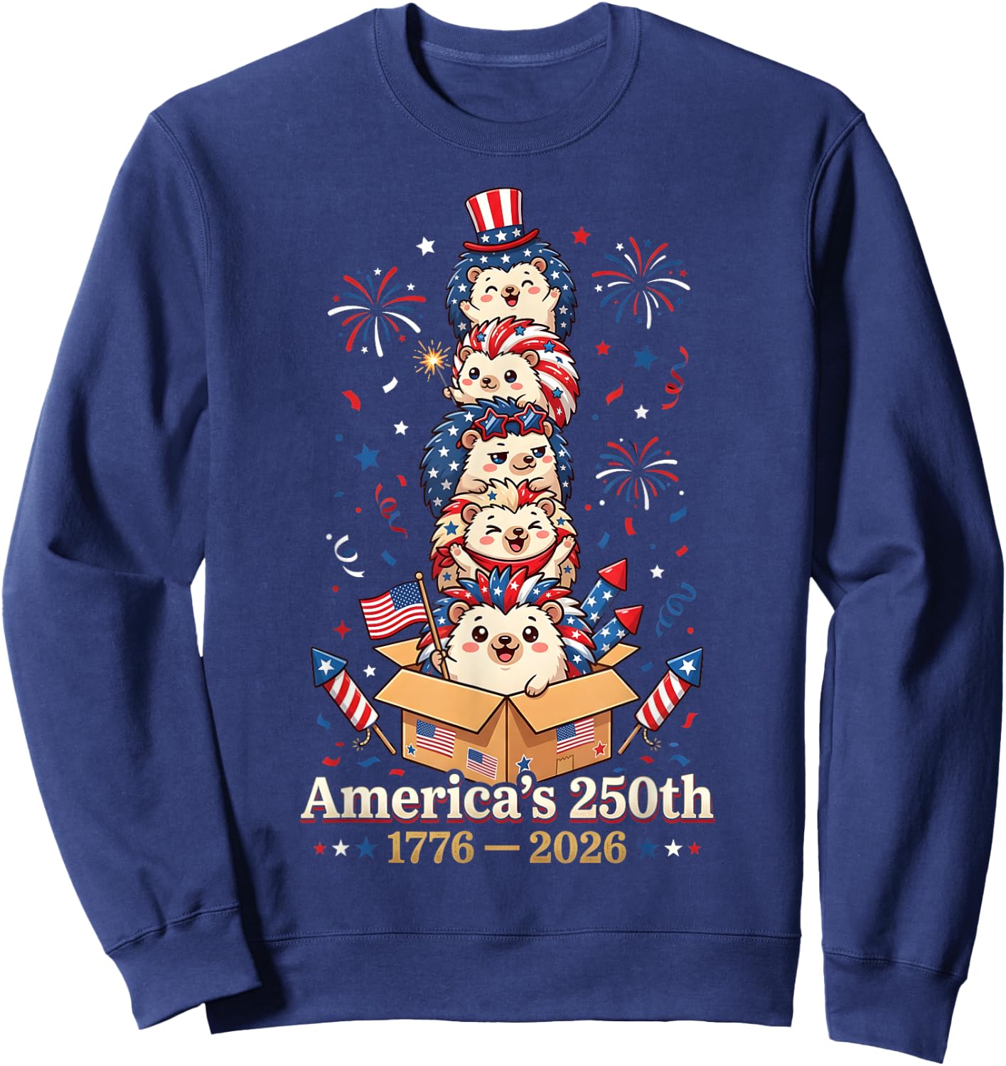 Hedgehog America's 250th Anniversary 1776 2026 4th of July Sweatshirt - Sweatshirt | Navy