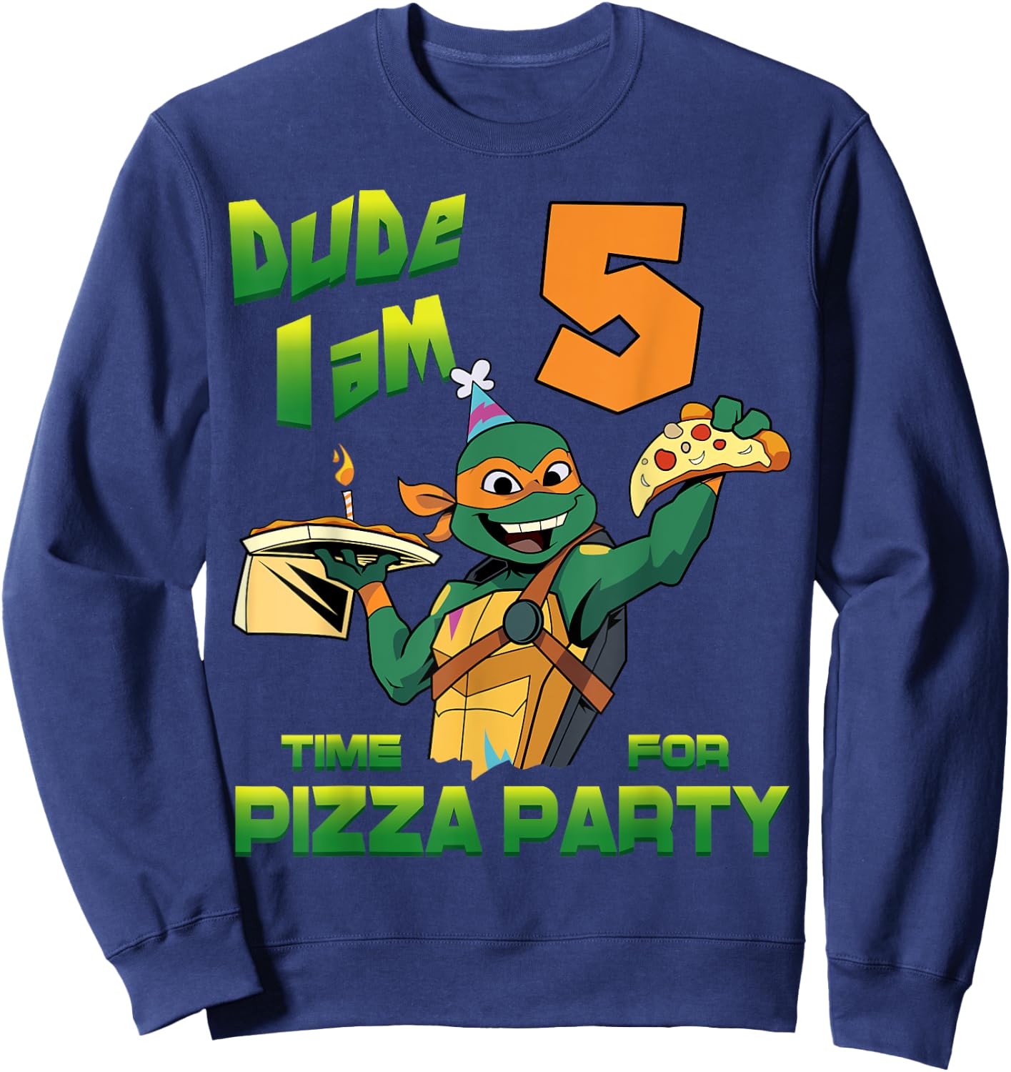 Mademark x Teenage Mutant Ninja Turtles - Dude I am 5 Years Old Mikey Pizza Birthday Party Sweatshirt - Sweatshirt | Navy