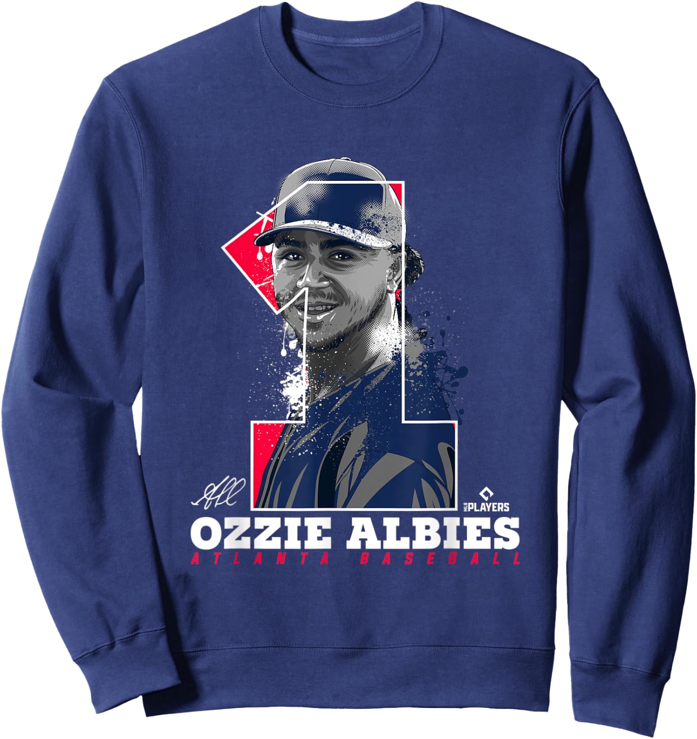 Ozzie Albies Silhouette Bolly Atlanta MLBPA Sweatshirt - Sweatshirt | Navy