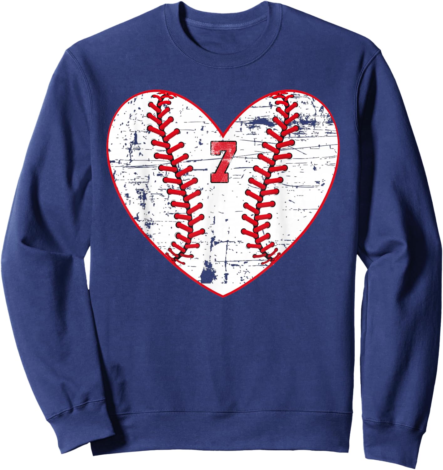Baseball Distressed Heart Number 7 Sports Gift Sweatshirt - Sweatshirt | Navy
