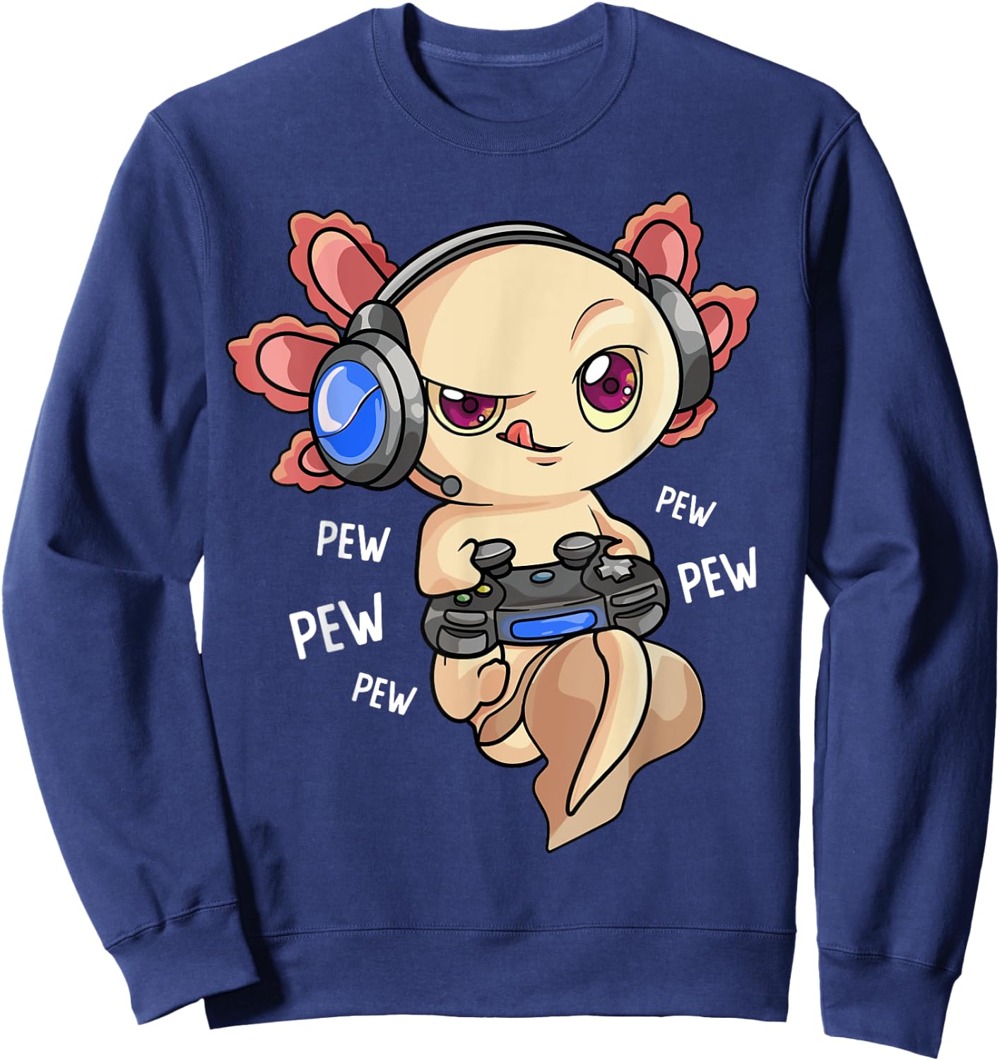 Gaming Axolotl Shirt Kids Boys Gamers - Kawaii Video Game Sweatshirt - Sweatshirt | Navy