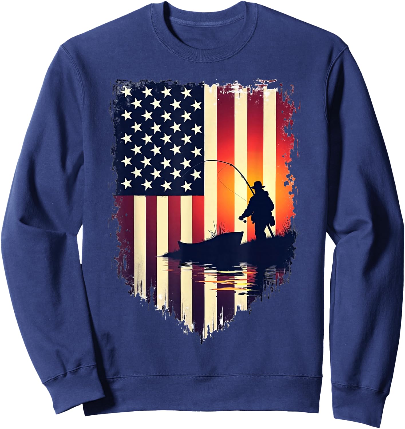 American Flag 4th of July Fish Fisherman Funny Bass Fishing Sweatshirt - Sweatshirt | Navy
