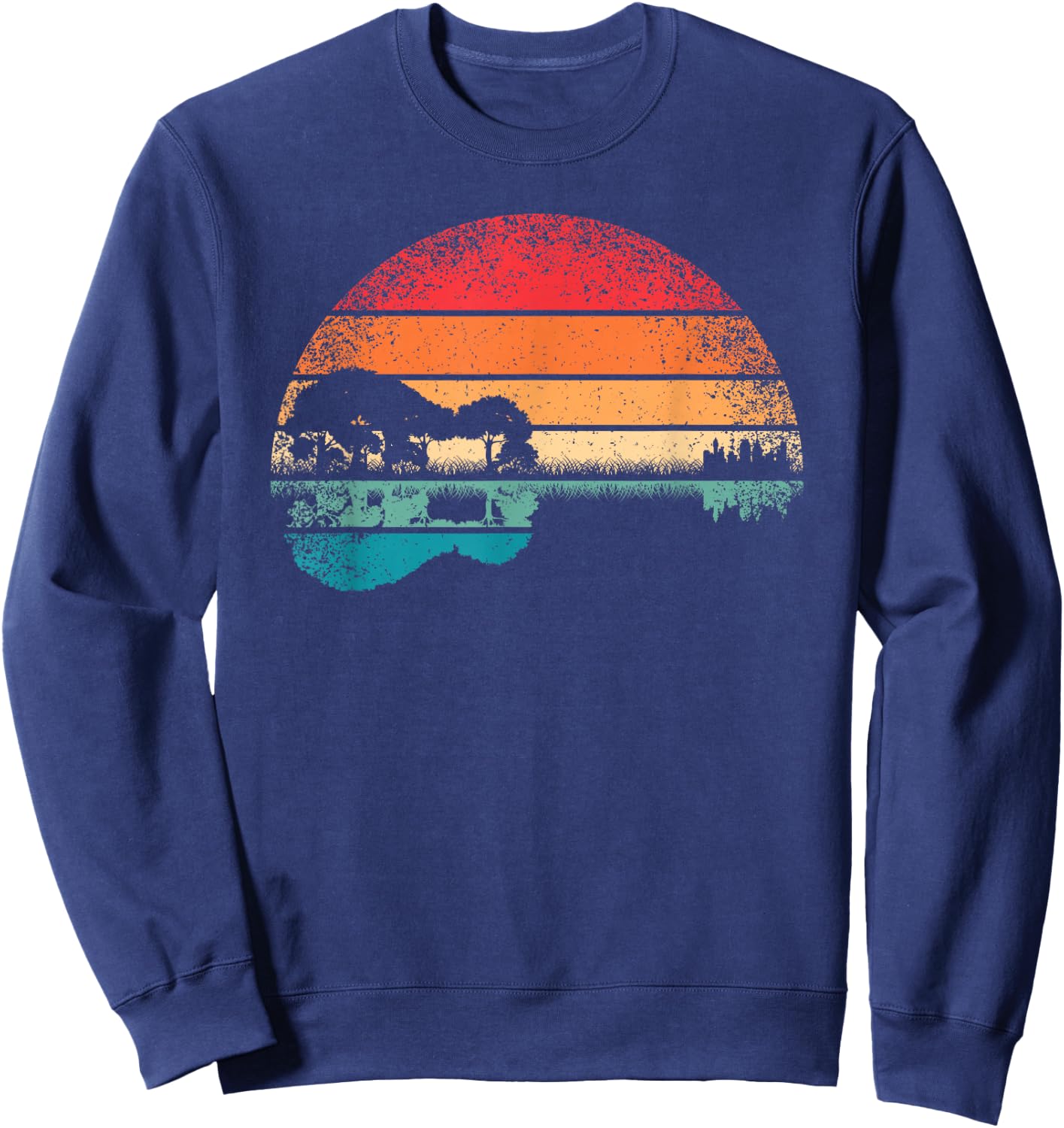 Retro Acoustic Guitar Lake Guitarist Music Rock Men Women Sweatshirt - Sweatshirt | Navy