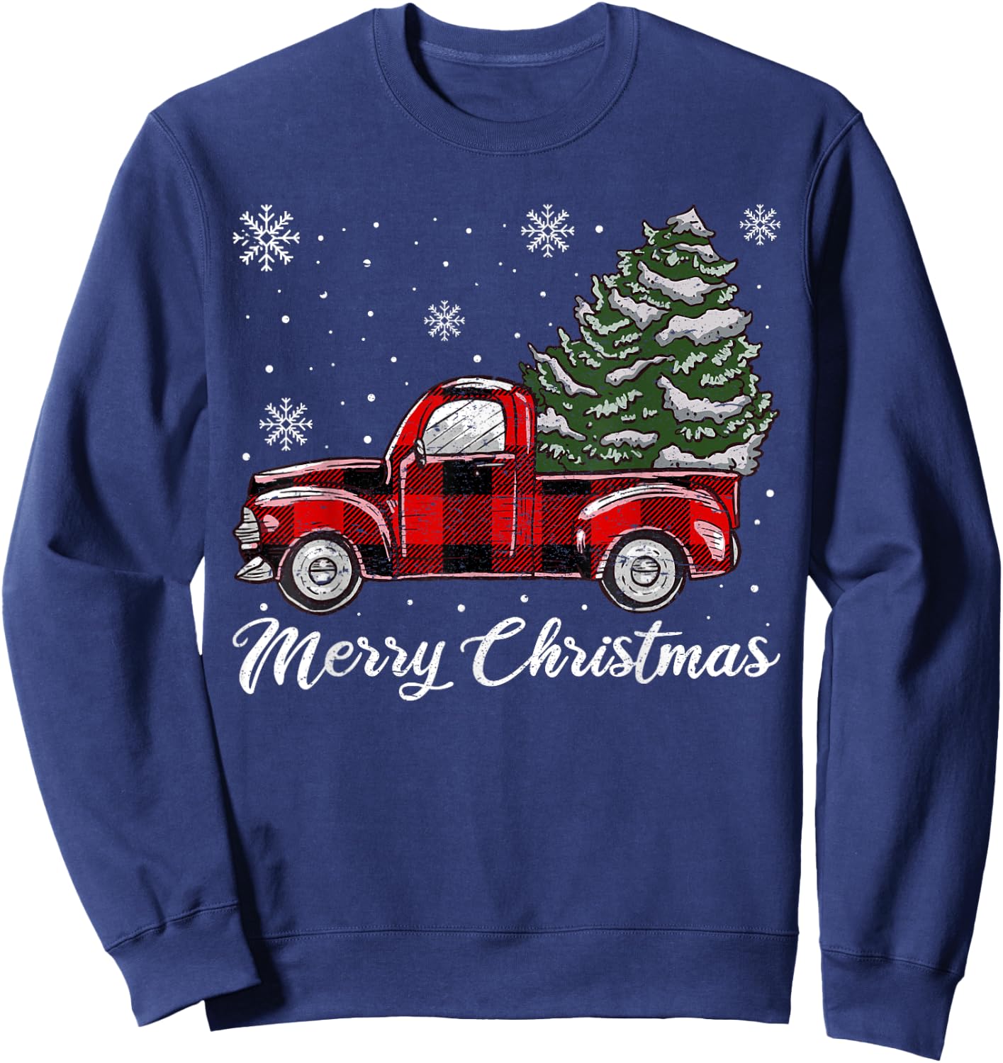 Christmas Tree Red Truck Pajama, Vintage Buffalo Plaid Truck Sweatshirt - Sweatshirt | Navy