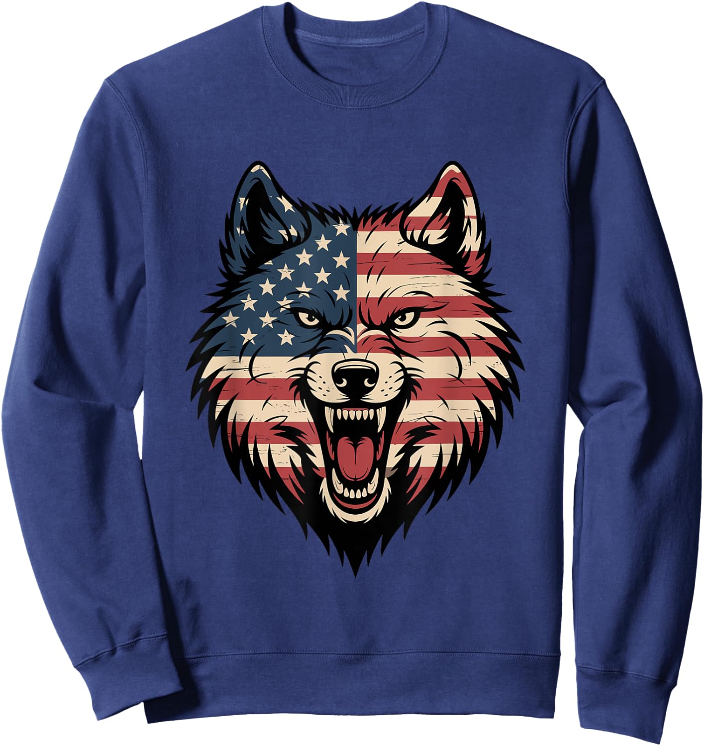 4th of July USA American Flag Wolf Patriotic Wolf Freedom Sweatshirt - Sweatshirt | Navy