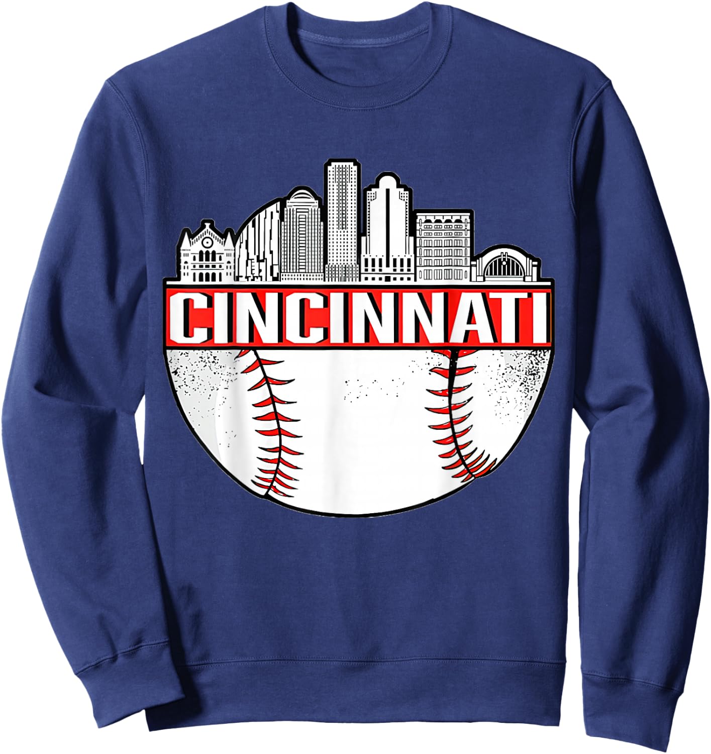 Vintage Cincinnati Ohio Skyline Apparel Sweatshirt - Sweatshirt | Navy