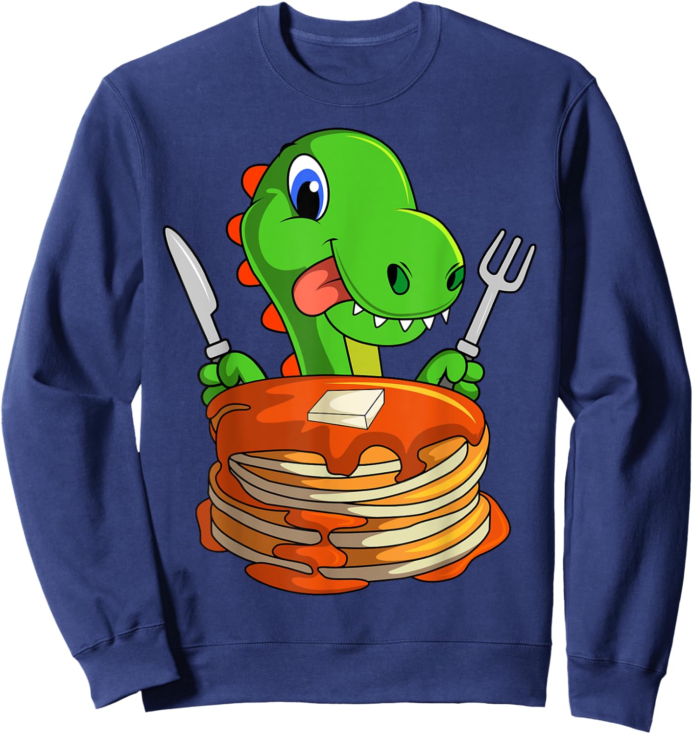 Pancakes Waffle Dinosaur Breakfast Flapjack Trex Food Sweatshirt - Sweatshirt | Navy